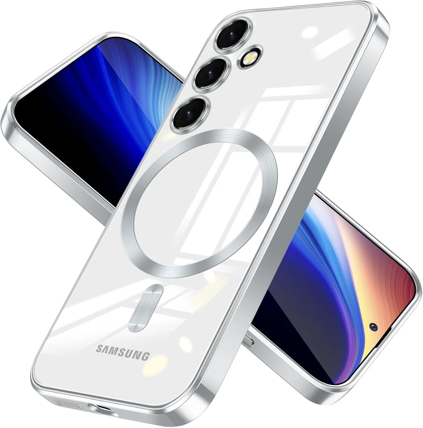 DL3 Mobilak Glitter Protective Case for Samsung Galaxy S24 Fe, Compatible with MagSafe accessories, Camera protection, Shock-absorbing protection - Silver