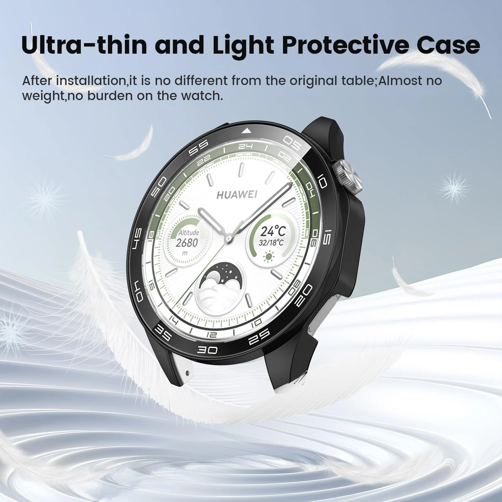 DL3 Mobilak Protective Case for Huawei Watch GT 4 46mm, Hard PC Bumper Cover with Built-in Tempered Glass Screen Protector Shell Cover Full Coverage Scratchproof with Scale - Black