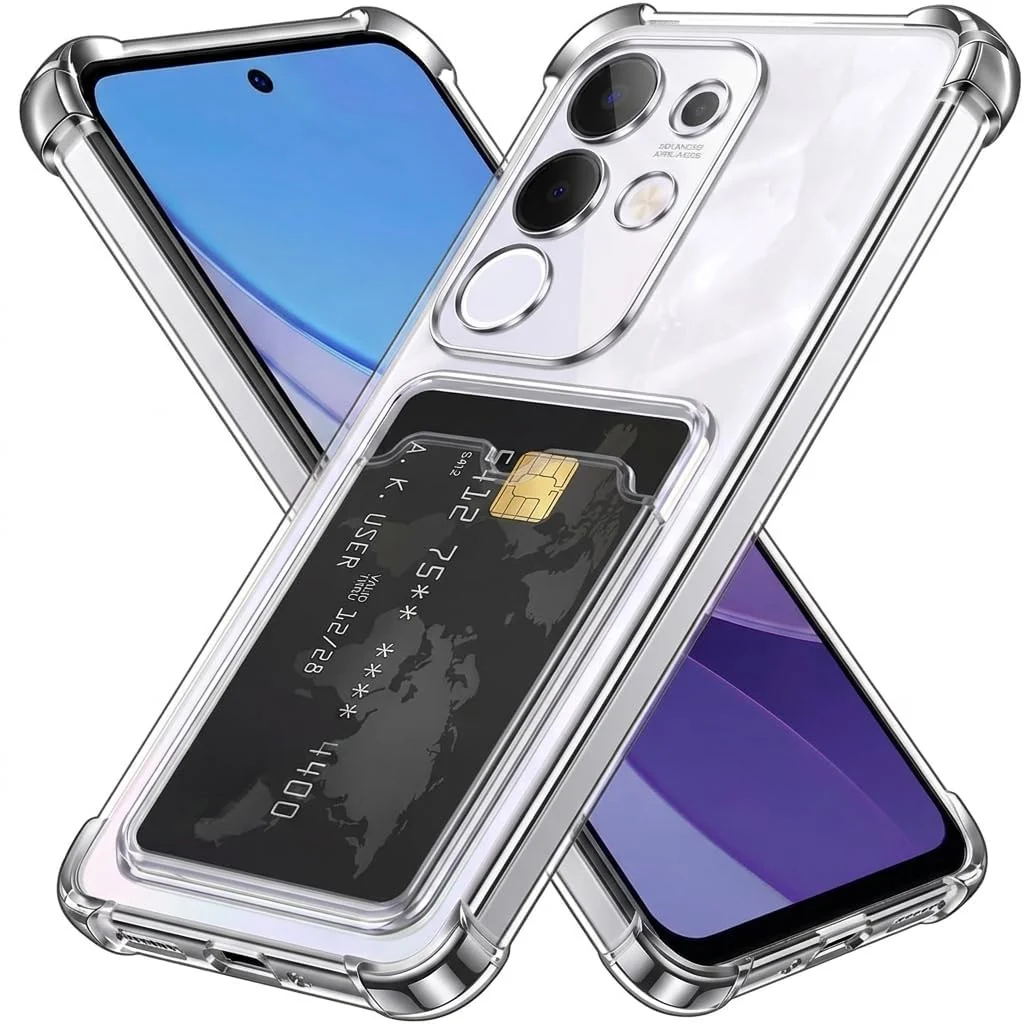 DL3 Mobilak Vivo Y29 4G Case Clear Card Holder Back Wallet Crystal Transparent Soft TPU Shockproof Bumper Corner Drop Protection Phone Case Cover With Camera Lens Protection - Transparent - Clear