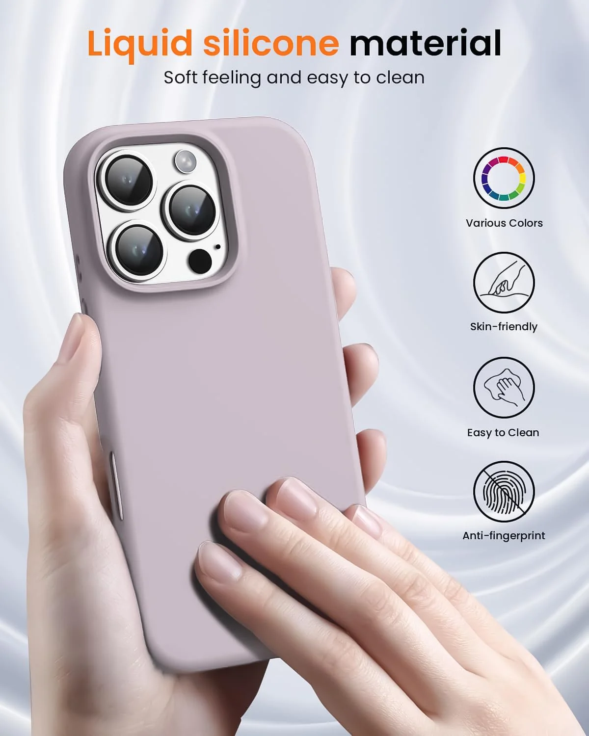 DL3 Mobilak Liquid Silicone Protective Case with Soft Microfiber Lining for iPhone 16 Pro Max - Lavender Pink