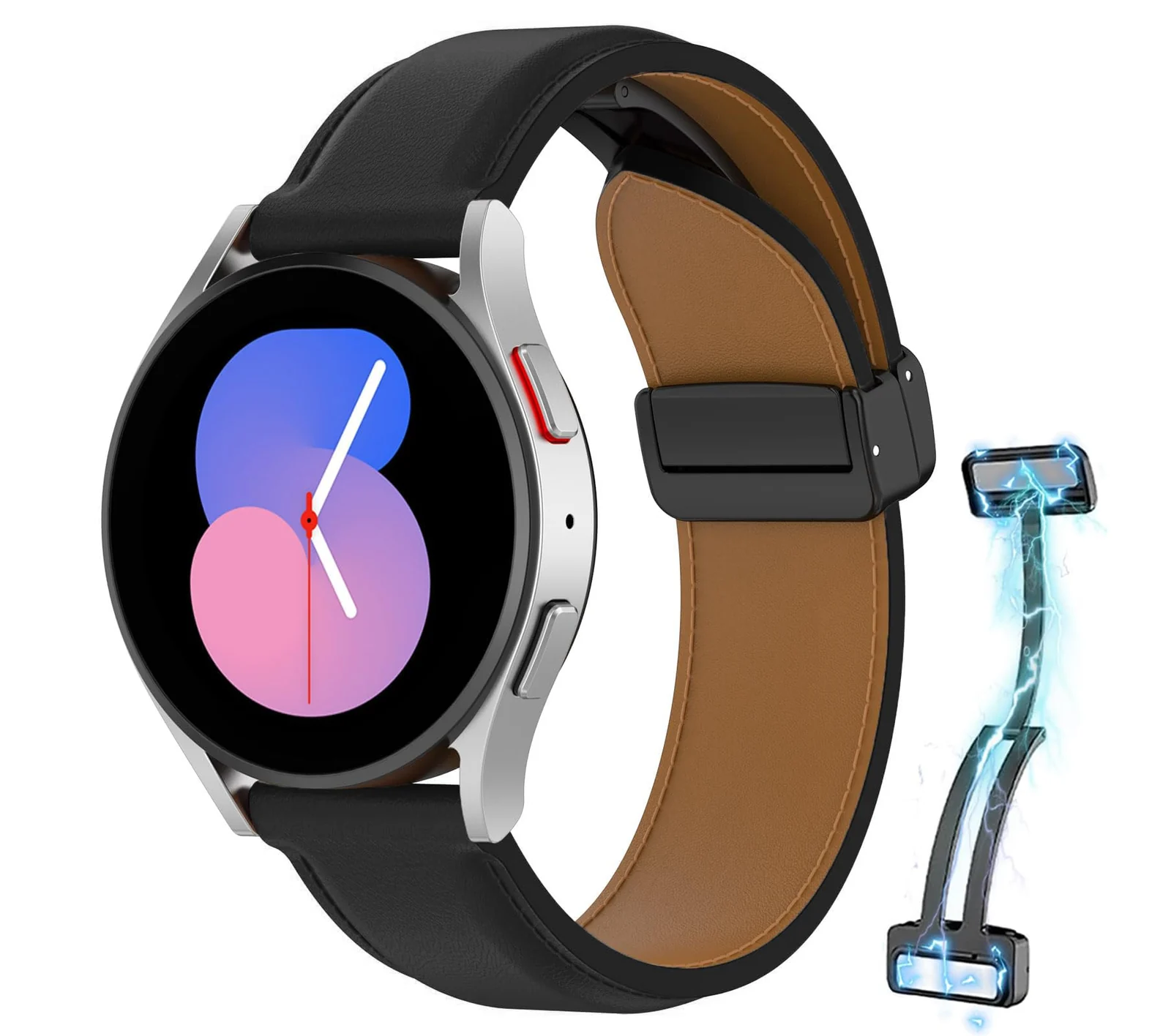 DL3 Mobilak Leather Bands 20MM Compatible with Samsung Gear Sport/Watch 6/5/4 40mm 44mm/Watch 6 Classic 43mm 47mm/ 5 Pro 45mm/S2 classic, Leather Magnetic Buckle Design Strap For active2 - Black