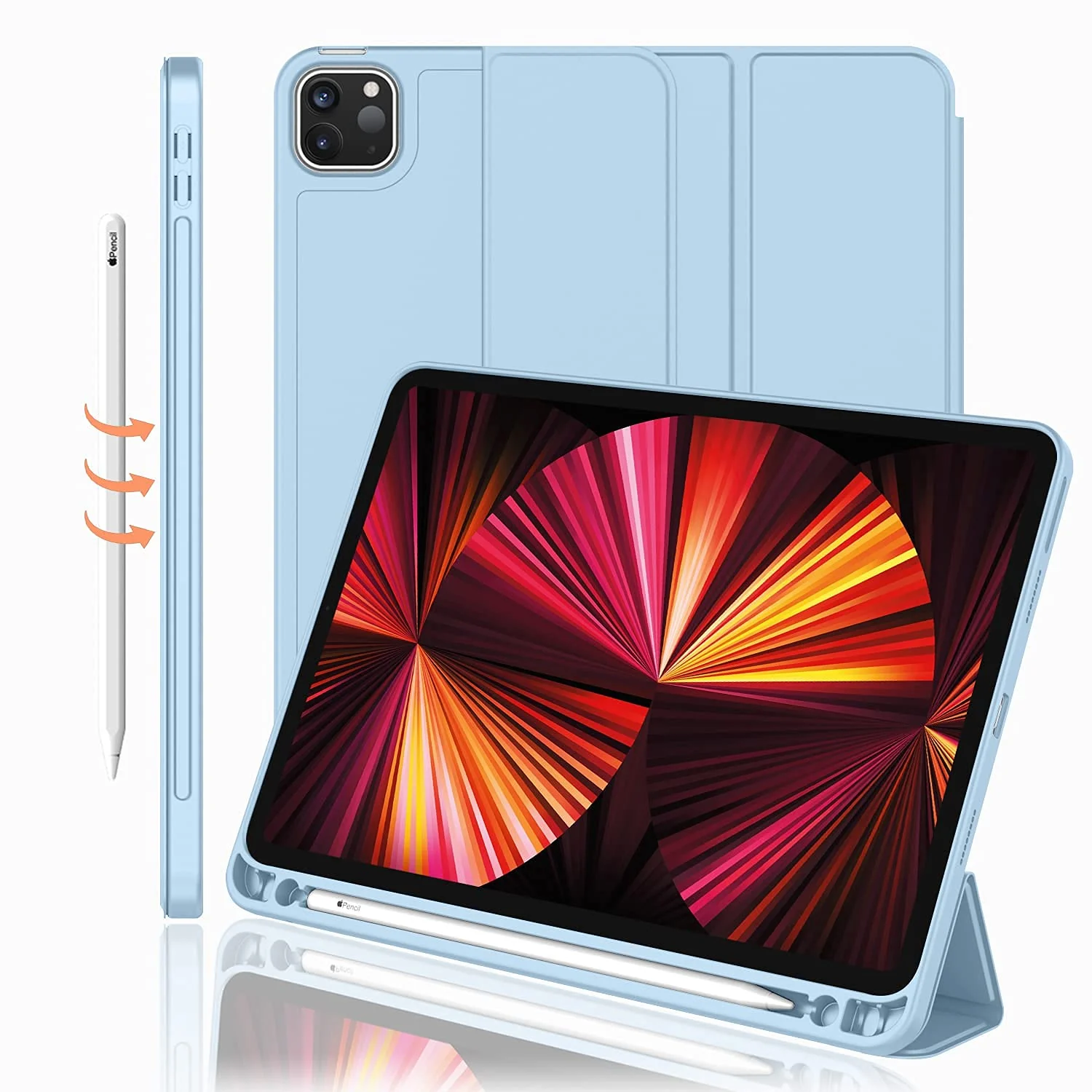 DL3 Mobilak iPad Pro 11 Inch Case 2022(4th Gen)/2021(3rd Gen)/2020(2nd Gen) with Pencil Holder, Smart Case [Support Touch ID and Auto Wake/Sleep] with Auto 2nd Gen Pencil Charging - Sky Blue
