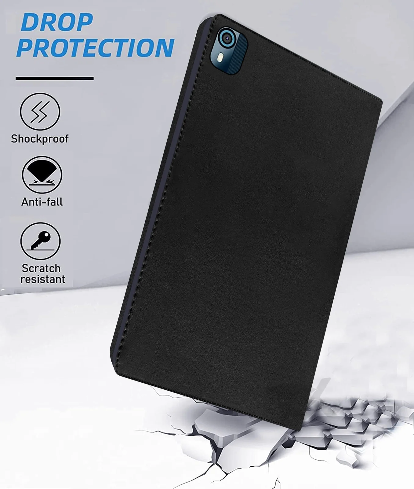 "DL3 Mobilak Leather Case for Nokia T10 Tablet 8.0 Inch, Slim Stand Cover Frame TPU Shell Lightweight Smart Cover for 8.0"" Nokia T10 2022 Release - Black"