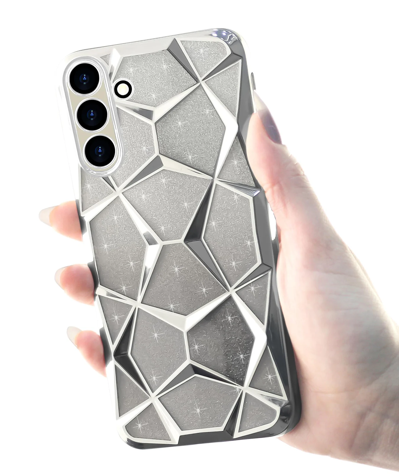 DL3 Mobilak Compatible with Samsung Galaxy A56 Case Plating Bling Gradient Glitter Clear Cover Soft TPU Silicone Cute Camera Protection Shockproof Back for Women Girls Case - Silver