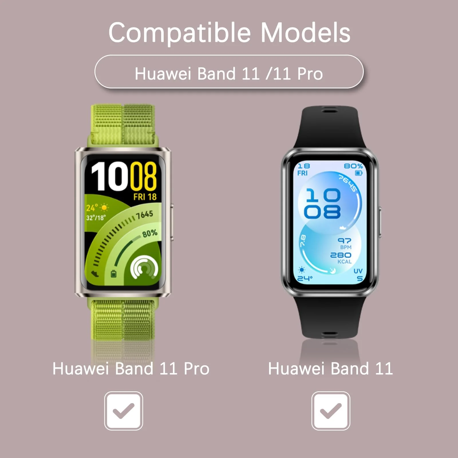DL3 MOBILAK Braided Elastic Nylon Magnetic Watch Strap for Huawei Band 11 / Band 11 Pro, Smoky Purple