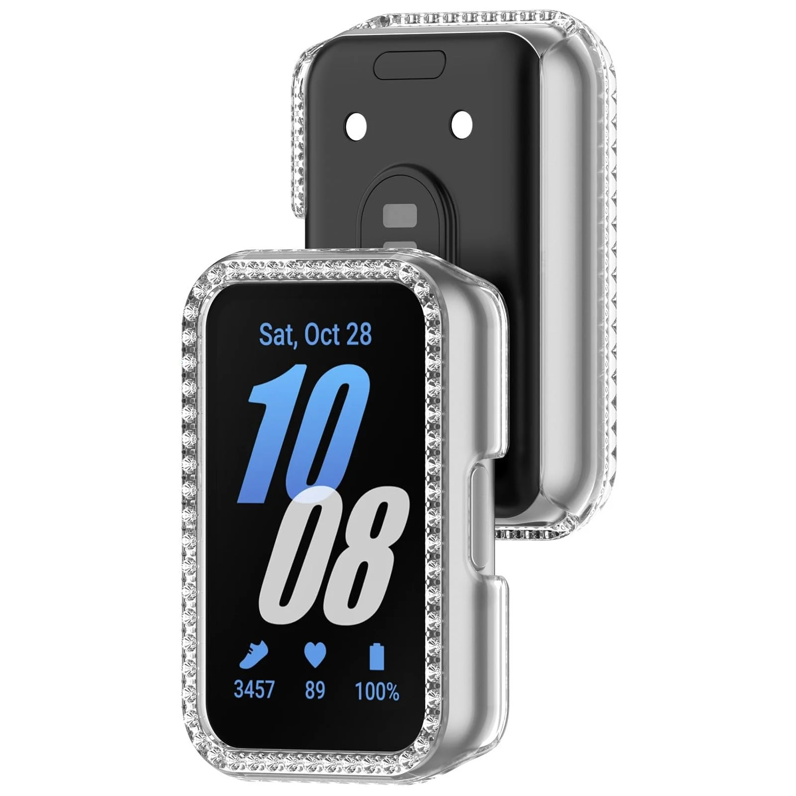 DL3 Mobilak Compatible with Huawei Watch Fit Case Replacement Bling Crystal Protector Case Cover Frame Plating Metal Color PC Shockproof Case Guard Thin Bumper Shell for Huawei Watch Fit - Clear
