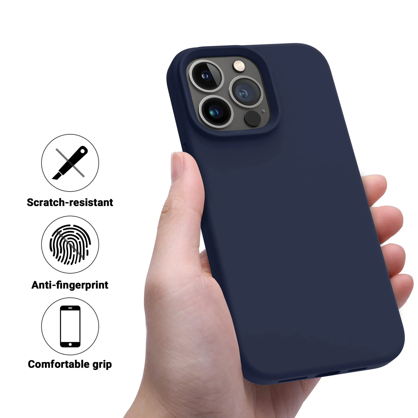 DL3 Mobilak Liquid Silicone Protective Case with Soft Microfiber Lining for iPhone 12 / 12 Pro (6.1 Inch) - Midnight Blue