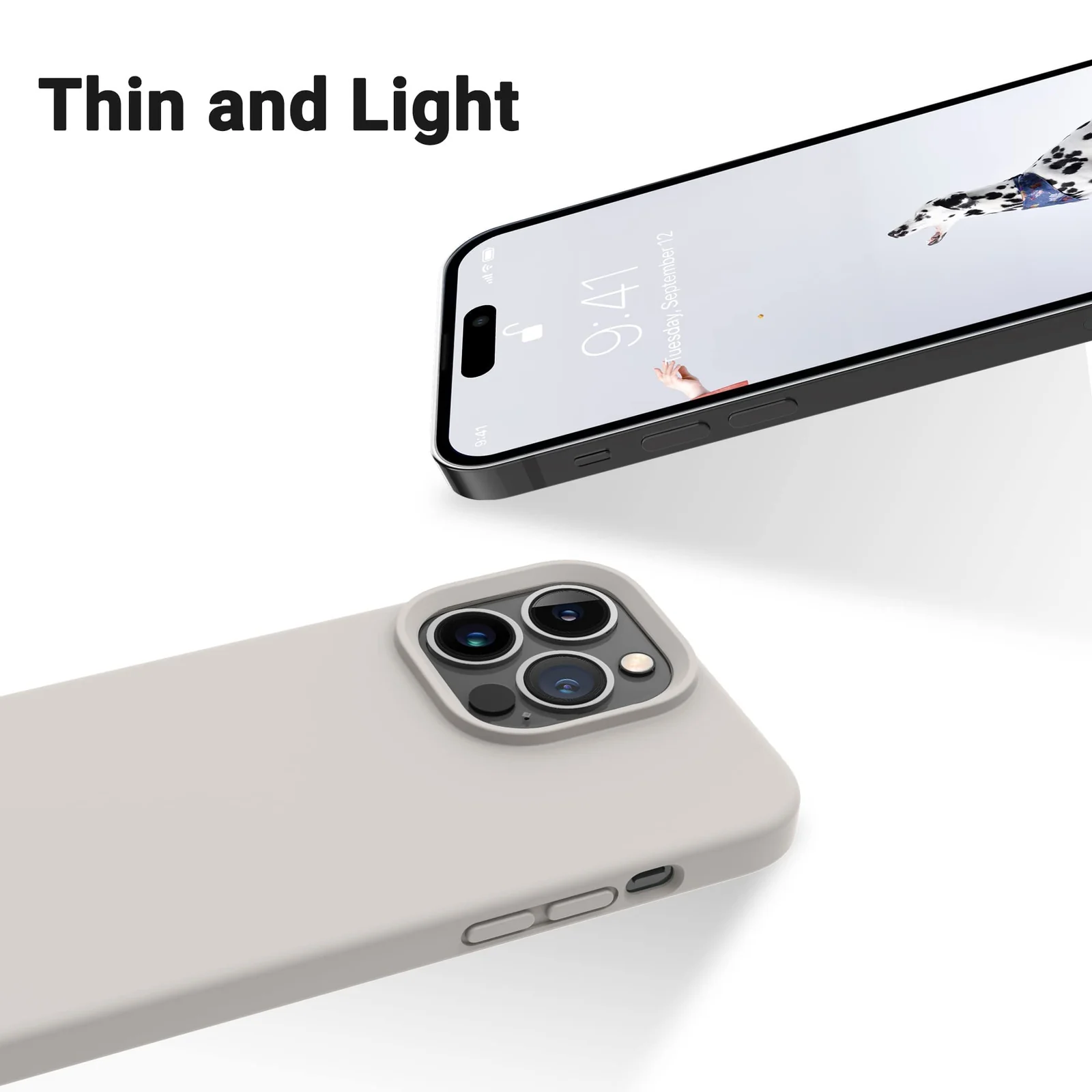 DL3 Mobilak Liquid Silicone Protective Case with Soft Microfiber Lining for iPhone 14 Pro Max (6.7 Inch) - Stone