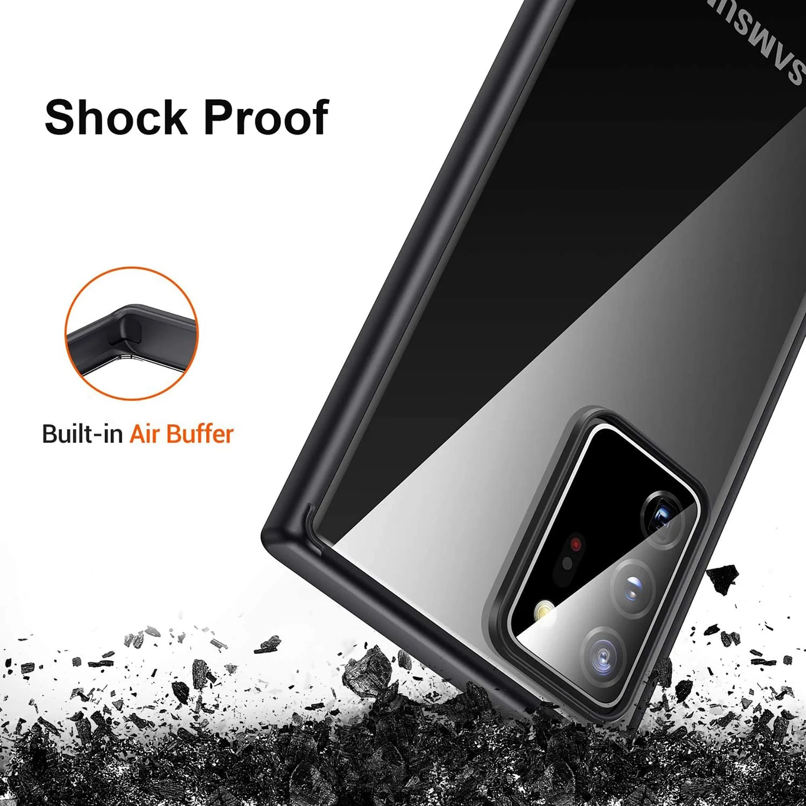 DL3 Mobilak Clear PC and TPU Protective Case for Samsung Galaxy Note 20 Ultra with Shockproof Design and Anti-Yellowing Design - Black