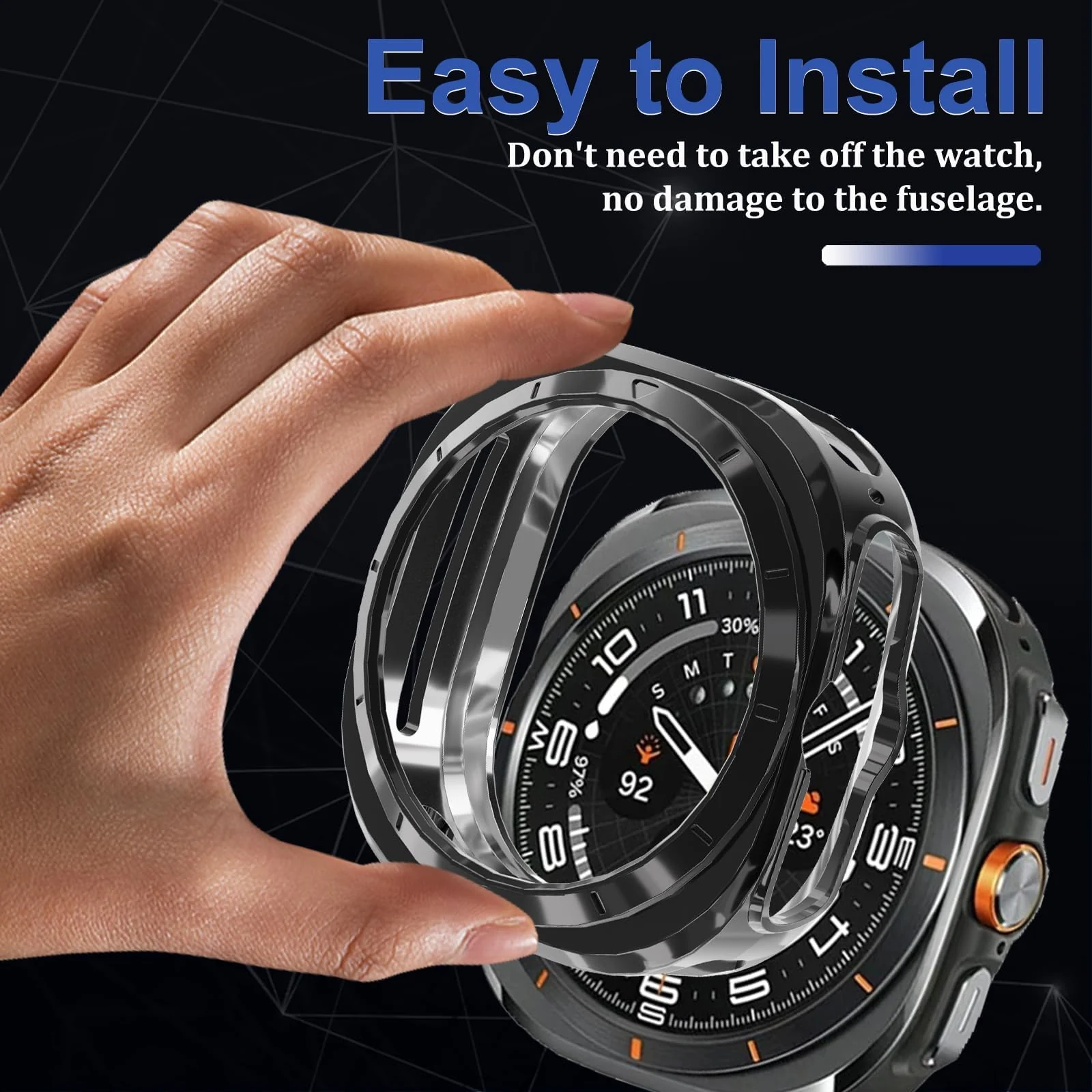 DL3 Mobilak Case Compatible with Samsung Galaxy Watch Ultra 2025/Galaxy Watch 7 Ultra 2024 47mm, Premium Soft TPU Slim Plated Protective Bumper Shell Cover Without Screen Protector - Black