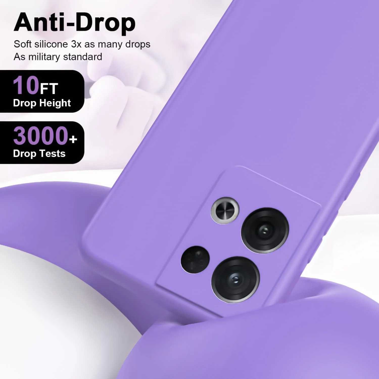 DL3 Mobilak OPPO Reno 8 5G Case, Soft Flexible Liquid Silicone Gel Rubber Bumper Cover, Full Body Shockproof Protective Phone Case - Light Purple