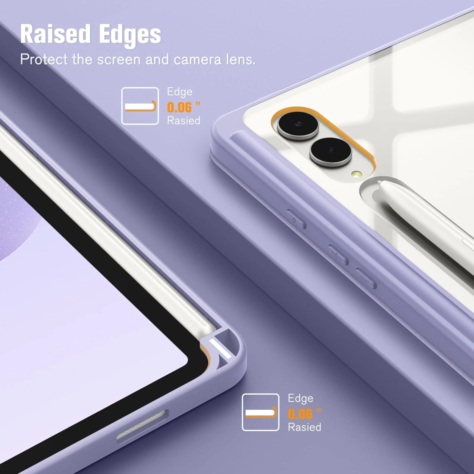 DL3 Mobilak Hybrid Slim Case for Samsung Galaxy Tab S8 Plus 2022/S7 FE 2021/S7 Plus 2020 12.4 Inch with S Pen Holder, Shockproof Cover with Clear Transparent Back Shell, Auto Wake/Sleep - Lilac Purple