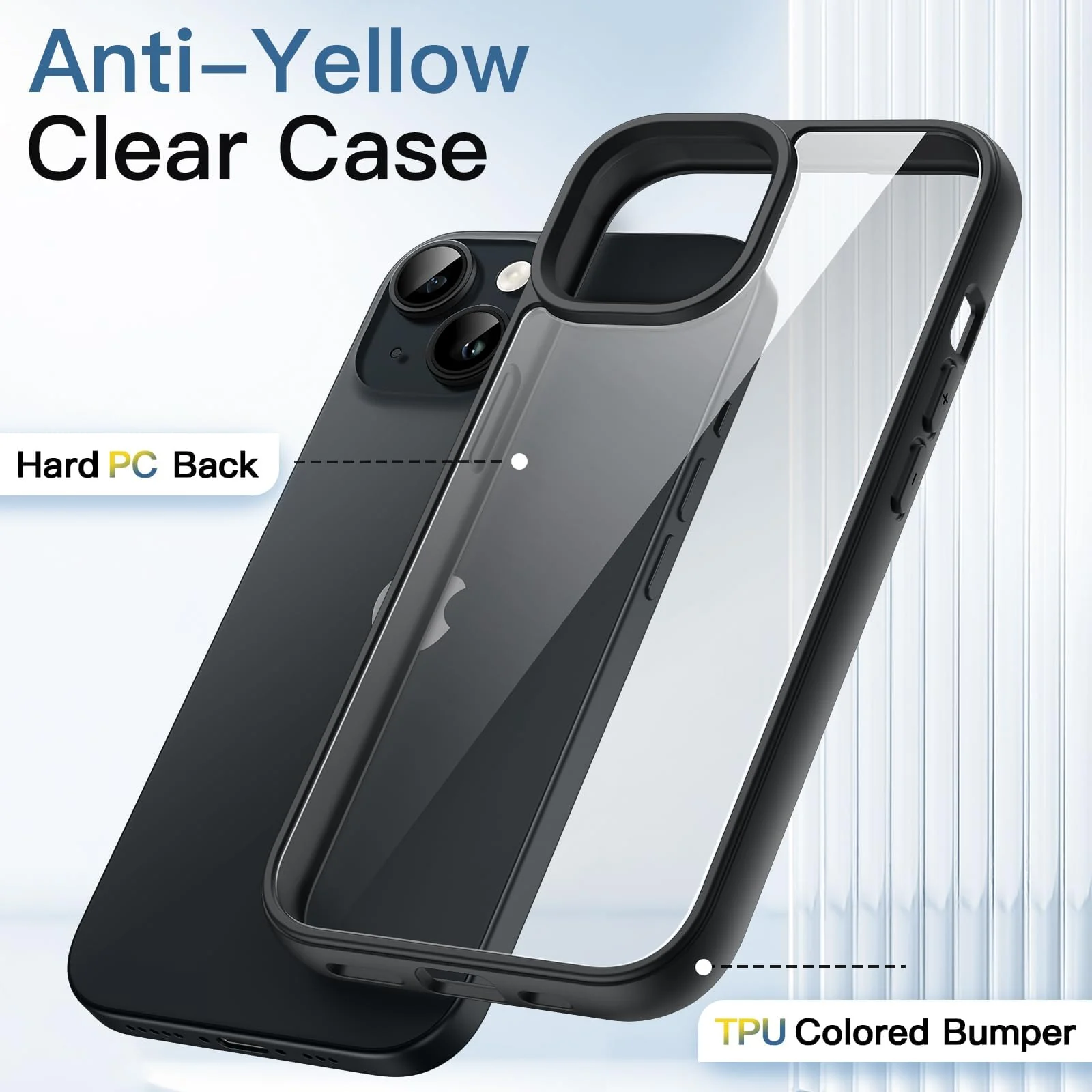 DL3 Mobilak Case Compatible With iPhone 13/iPhone 14 (6.1 Inch), Clear Case Shockproof Hard PC +Soft Silicone [Not Yellowing] Transparent Protective Slim Case Phone - Black