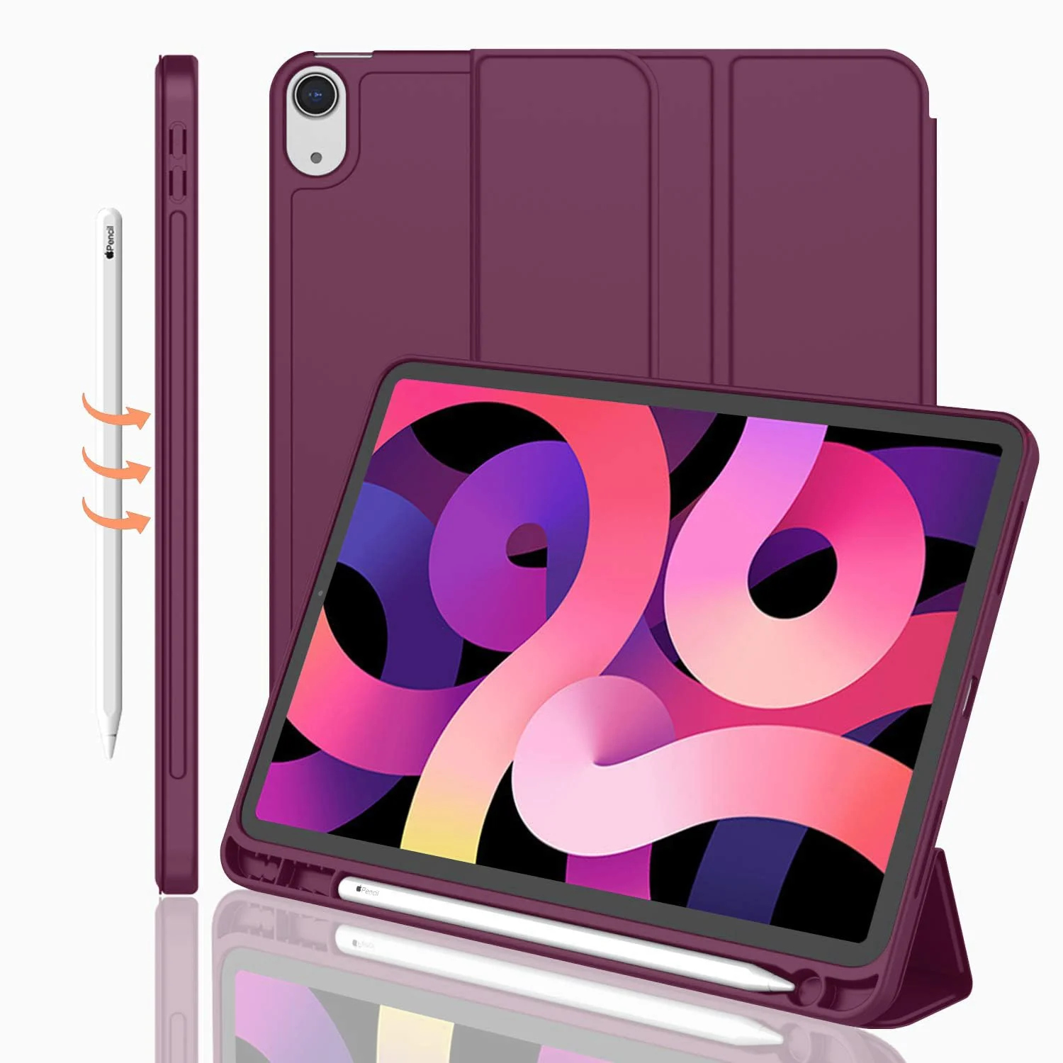 DL3 Mobilak Smart Case For iPad Pro 11 Inch 2018 (1st Generation 2018 Model Year) with Pencil Holder, Soft TPU Smart Stand Back Cover Auto Wake/Sleep Feature - Wine Red