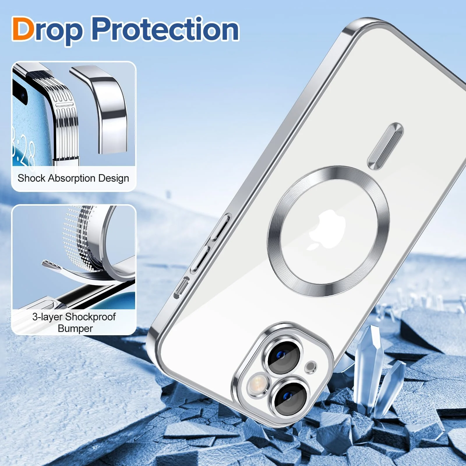 DL3 Mobilak Clear MagSafe-Compatible TPU Case and Camera Lens Protector for iPhone 13 (6.1 Inch) - Silver