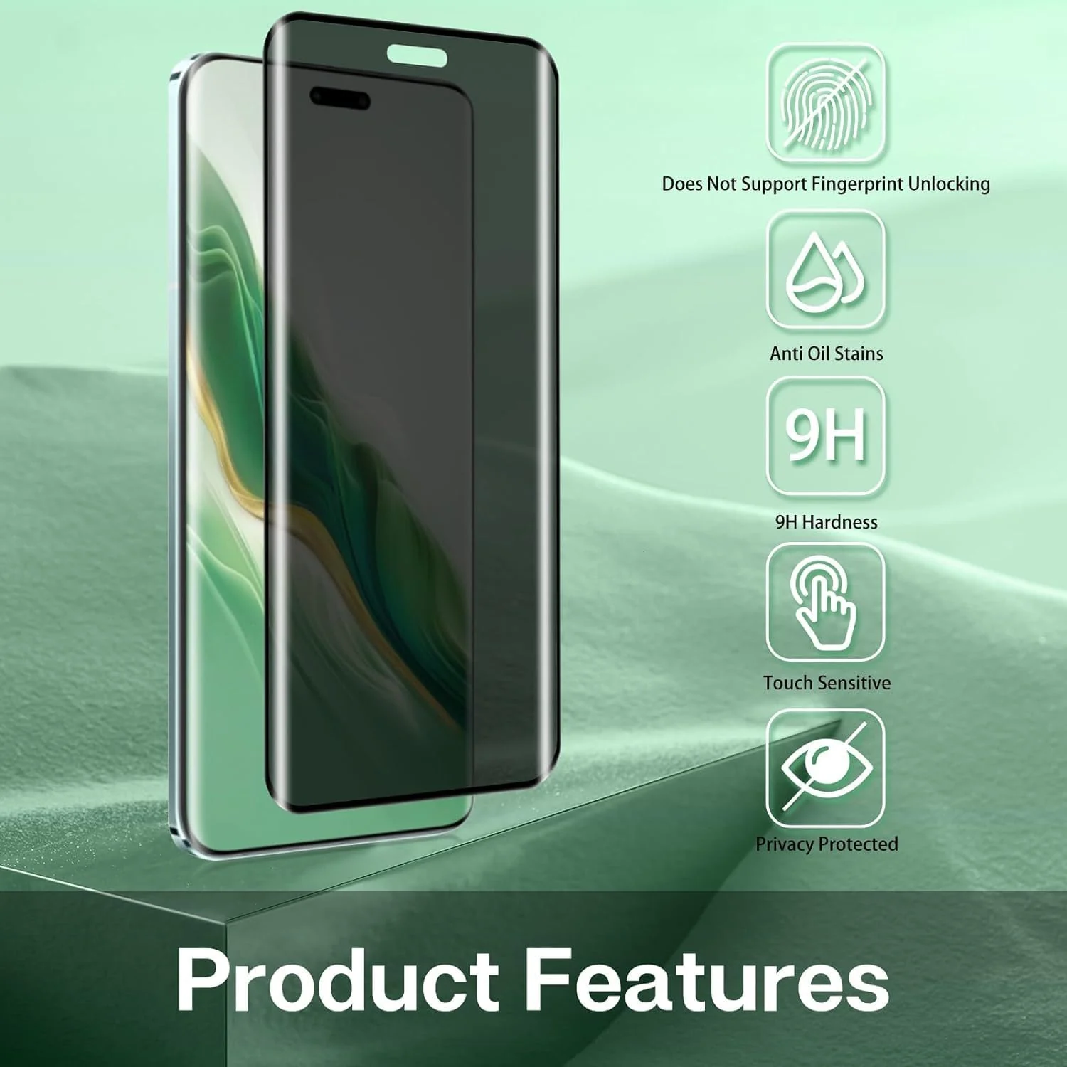 DL3 Mobilak Screen Protector for Honor 100 Pro UV Glass Fingerprint Reader Support 3D Curved Anti-Spy Tempered Glass Screen Protector - Privacy
