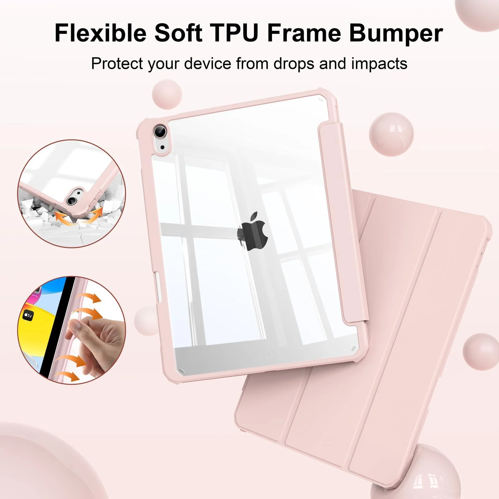DL3 Mobilak Case Compatible with iPad (A16) 11th Generation 11 Inch (2025), iPad 10th Generation 10.9 Inch (2022), Clear Shockproof Back Cover Built-in Pencil Holder, Auto Sleep/Wake - Pink Sand