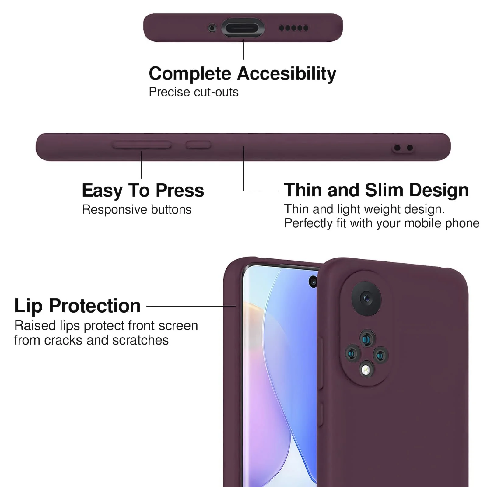 DL3 Mobilak Honor 50 / Huawei Nova 9 Case, Soft Flexible Silicone Gel Rubber Bumper Cover, Slim Fit Full Body Shockproof Protective Phone Case (Win Red) - Wine Red
