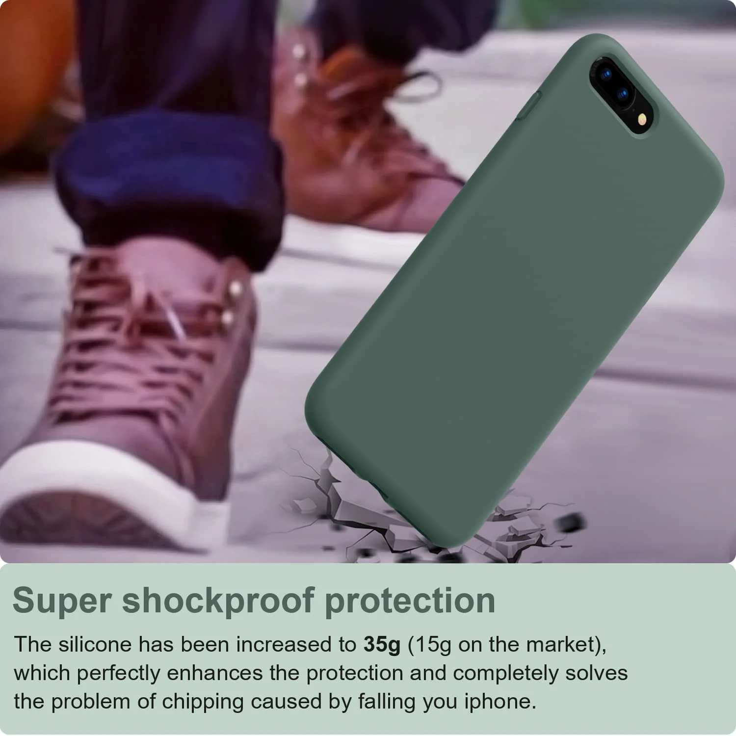 DL3 Mobilak Liquid Silicone Protective Case with Soft Microfiber Lining for iPhone 7 Plus / iPhone 8 Plus - Pine Green