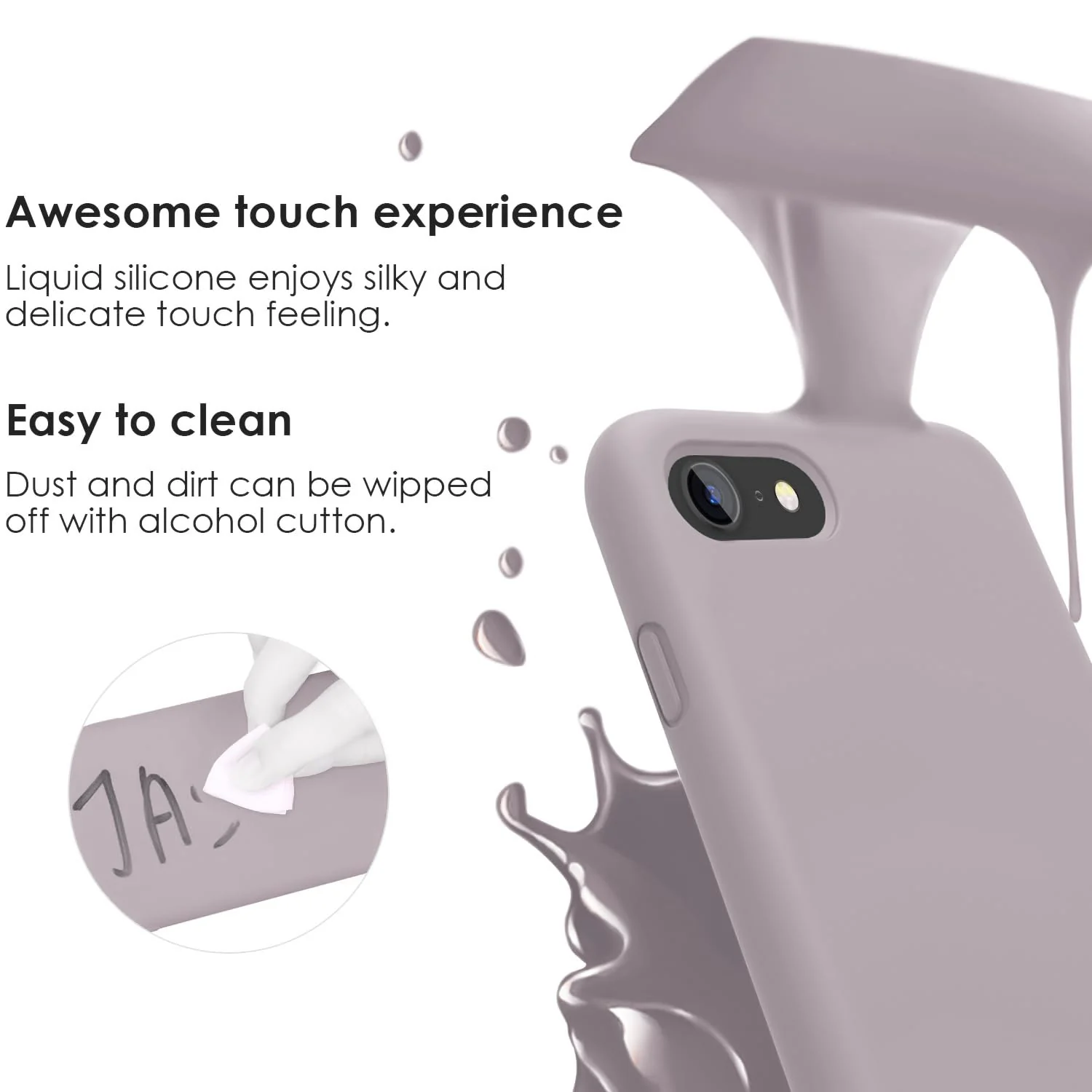 DL3 Mobilak Liquid Silicone Case for iPhone 7 / 8, Shock-absorbing protection, Scratch-resistant surface, Slim, lightweight profile - Lavender Pink