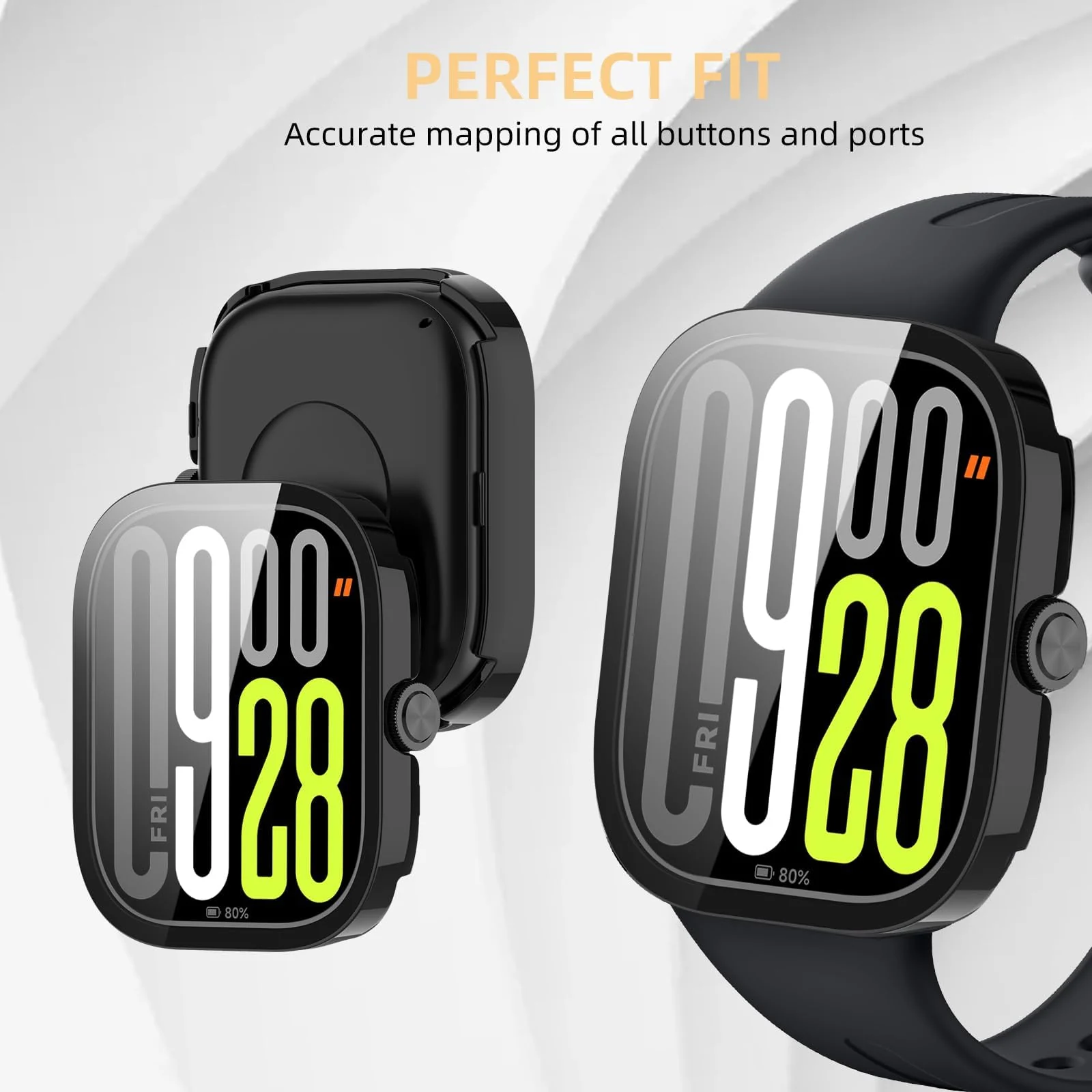 DL3 Mobilak Case with Screen Protector for Xiaomi Redmi Watch 5, Bumper Full Coverage Hard PC Overall Protective Cover, Built-in Tempered Glass Film High Sensitivity for Redmi Watch 5 - Black