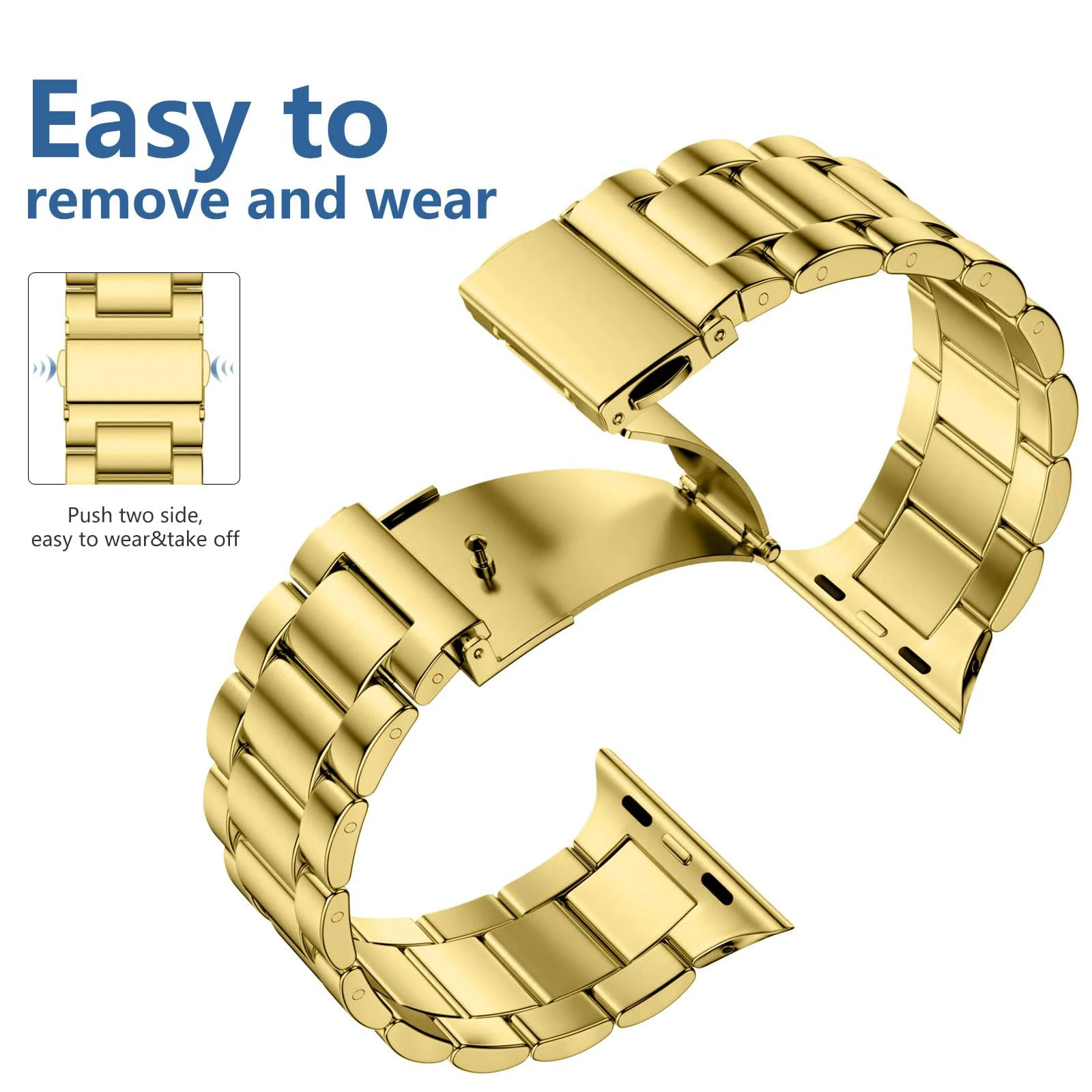 DL3 Mobilak Stainless Steel Band with Case Compatible with Apple Watch Band Series 9/8/7 45mm, Men Woman Business Metal Strap with Protective Bumper Cover for iWatch Series 7/8/9 45mm - Gold
