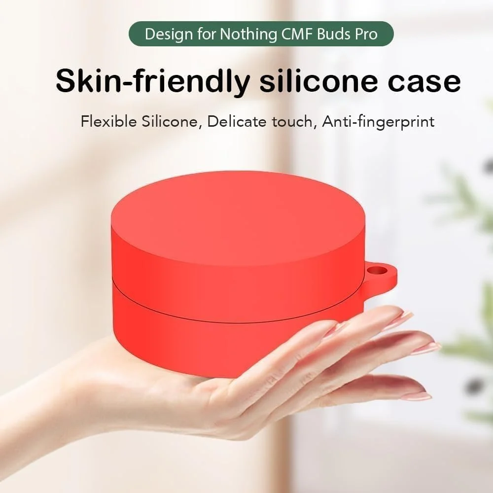 DL3 Mobilak Compatible with NOTHING CMF Buds Pro Case Cover, Soft Silicone Shockproof Protective Case Wireless Earbuds with Carabiner, Front LED Visible - Red