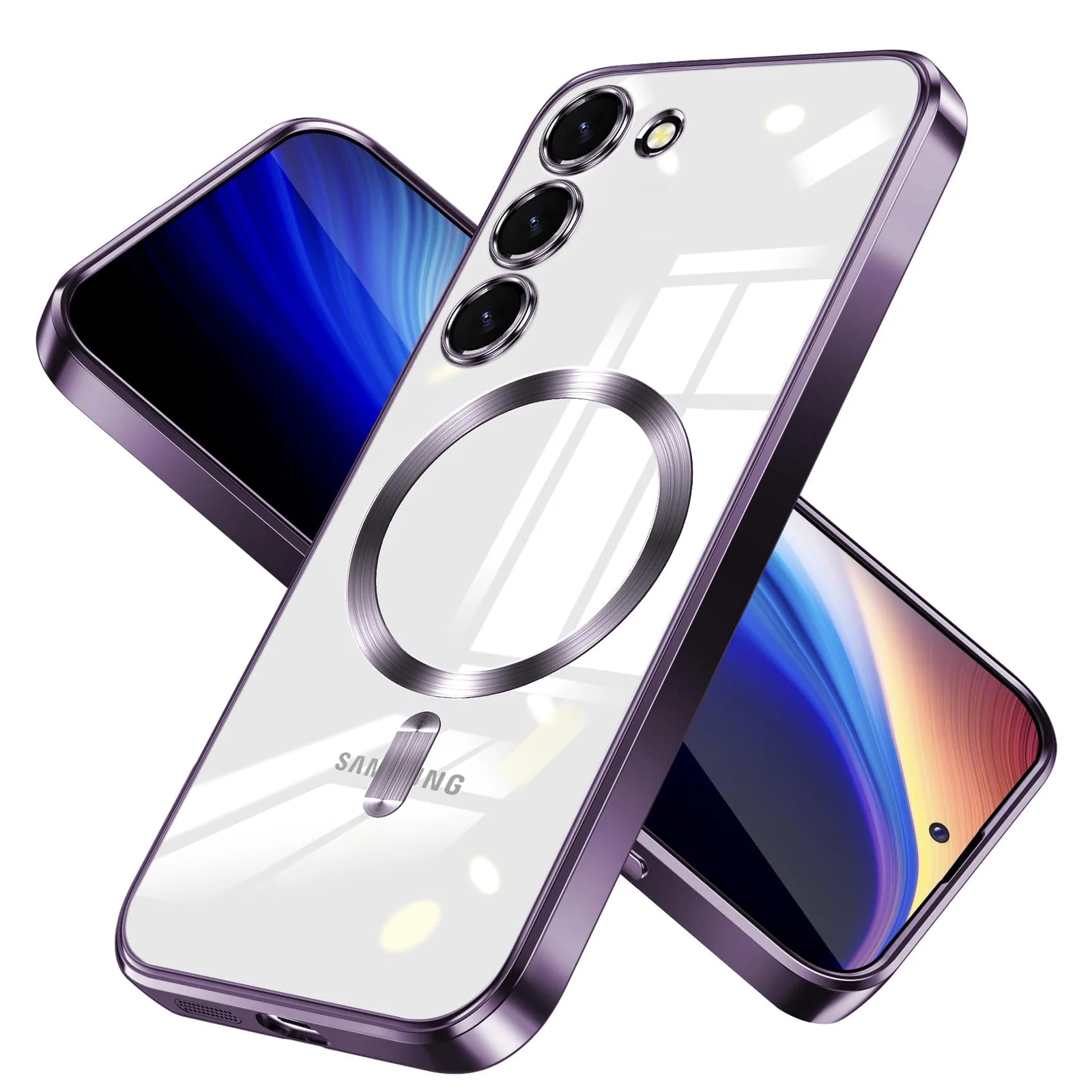 DL3 Mobilak Case For Samsung Galaxy S23+ Plus MagSafe with Camera Lens Protector, Magnetic Clear Case Full Protection Plating Anti-Scratch Slim Thin Case Cover - Deep Purple