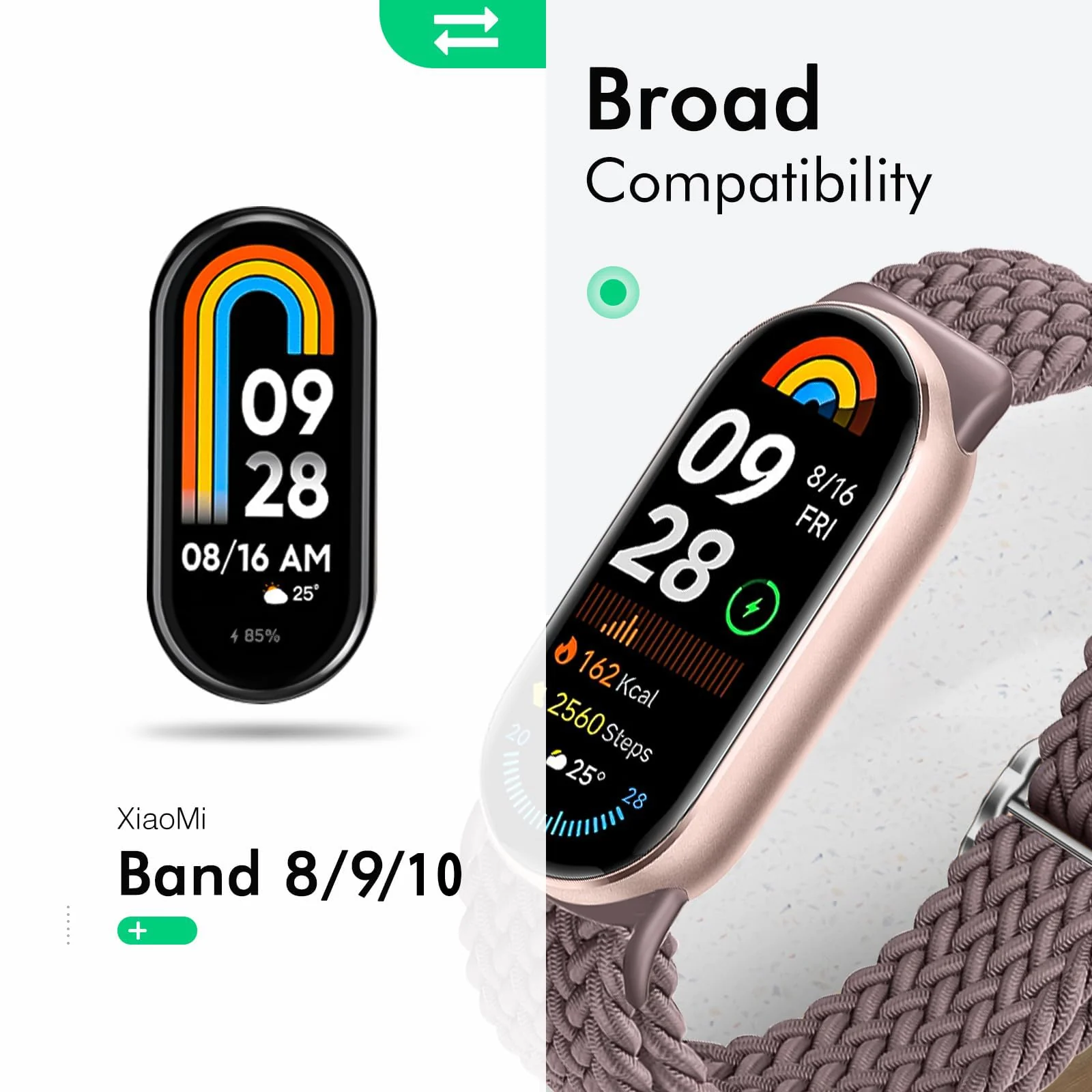 DL3 Mobilak Compatible with Xiaomi Mi Band 10/9/8 strap, Braided Solo Loop for Nylon Elastic Adjustable Replacement Wristband Compatible with Xiaomi Smart Band 8/9/10 - Smoke Violet