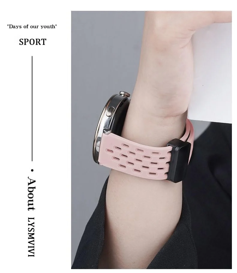 DL3 Mobilak 18mm Silicone Strap For Huawei Watch GT 6 41mm/GT 5 Pro 42 mm/GT 5 41mm/GT4 41 mm/Watch 5 42mm Magnetic Metal Buckle Sport Silicone Breathable Strap, Band Soft Replacment Wristband - Light Pink