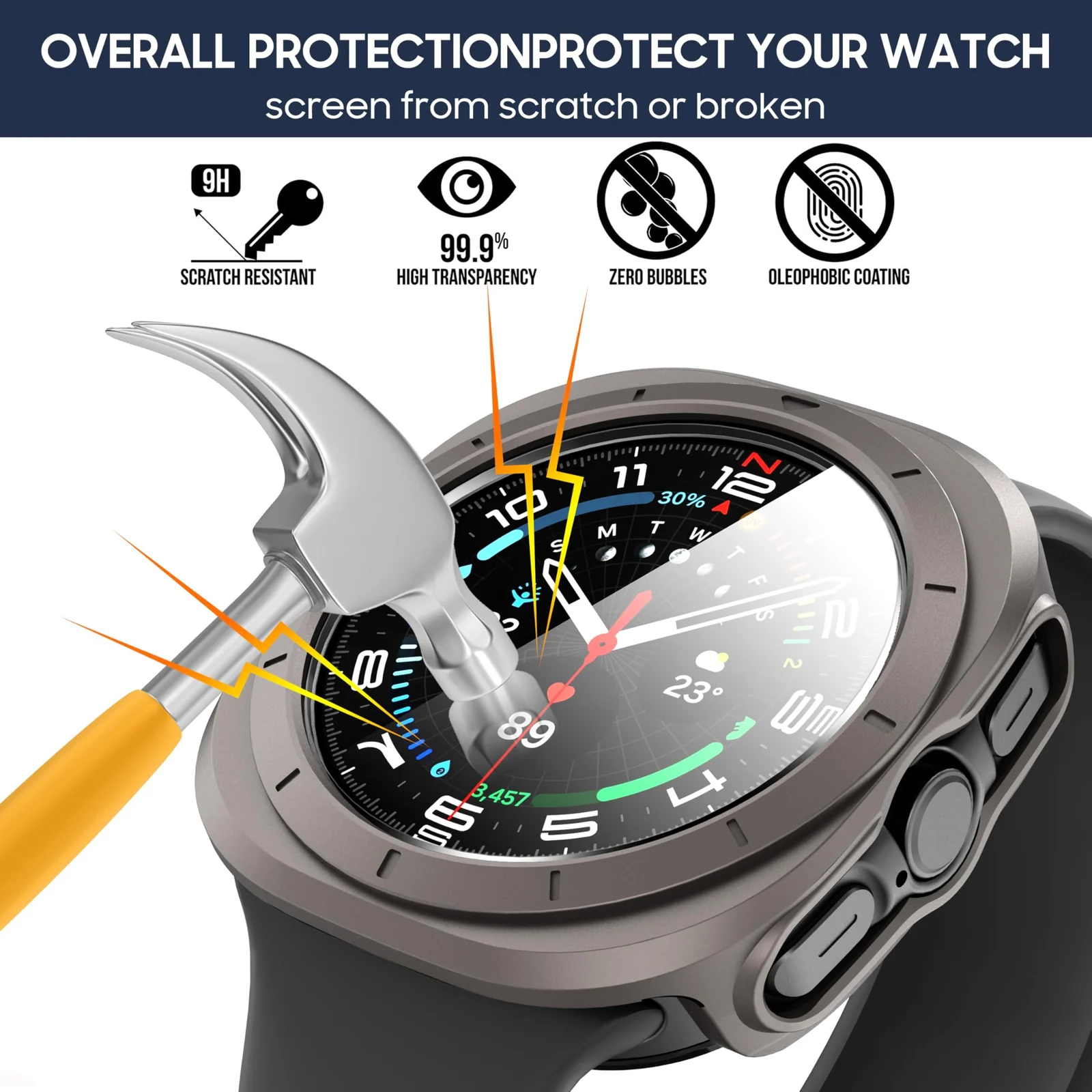 DL3 MOBILAK Case for Samsung Galaxy Watch Ultra 2025/Galaxy Watch 7 Ultra 2024 47mm, Full Coverage Slim Hard Case Protective Bumper Built-in Tempered Glass Screen Protector Shell - Titanium Gray