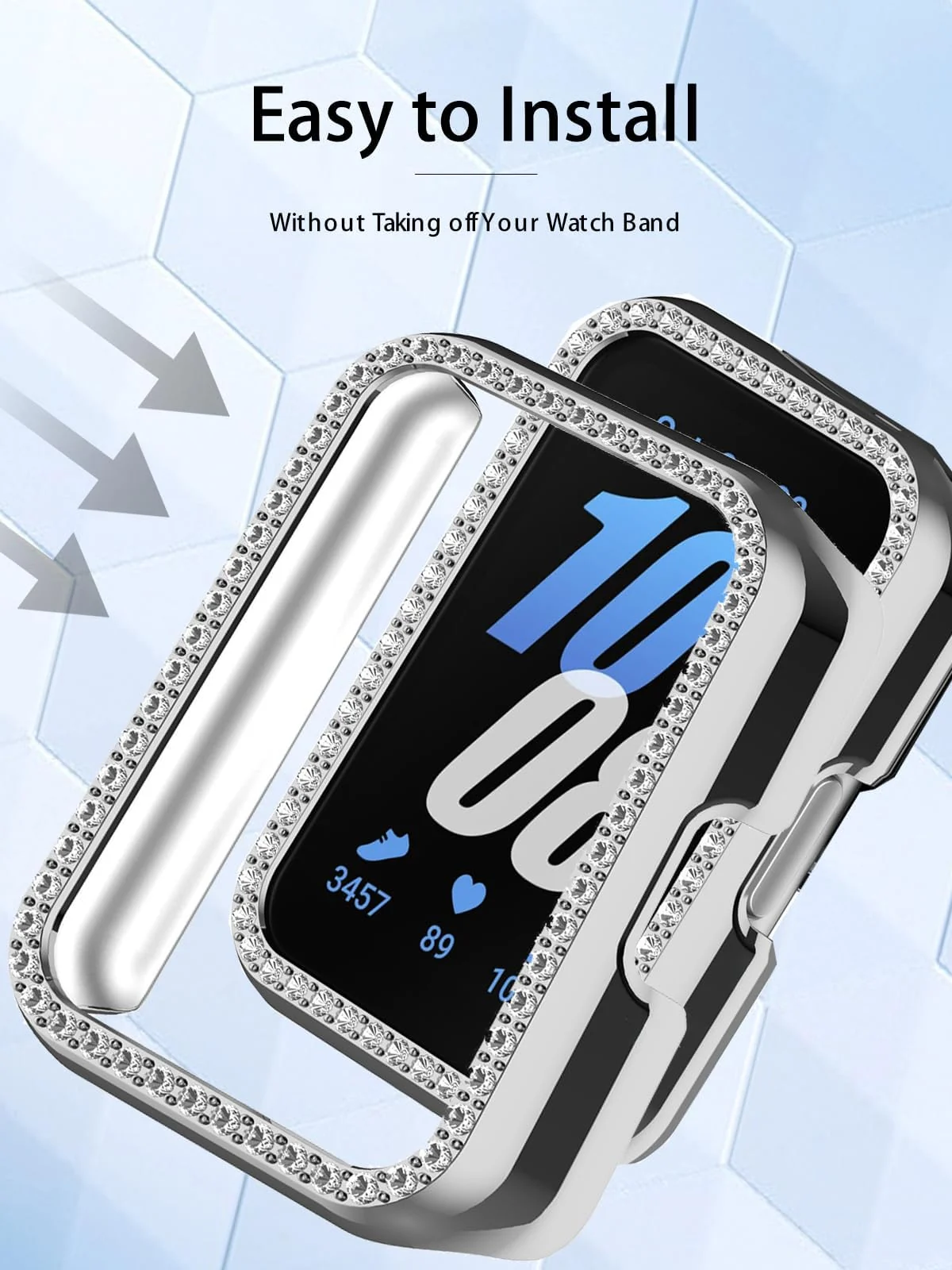 DL3 Mobilak Compatible with Huawei Watch Fit Case Replacement Bling Crystal Protector Case Cover Frame Plating Metal Color PC Shockproof Case Guard Thin Bumper Shell for Huawei Watch Fit - Silver