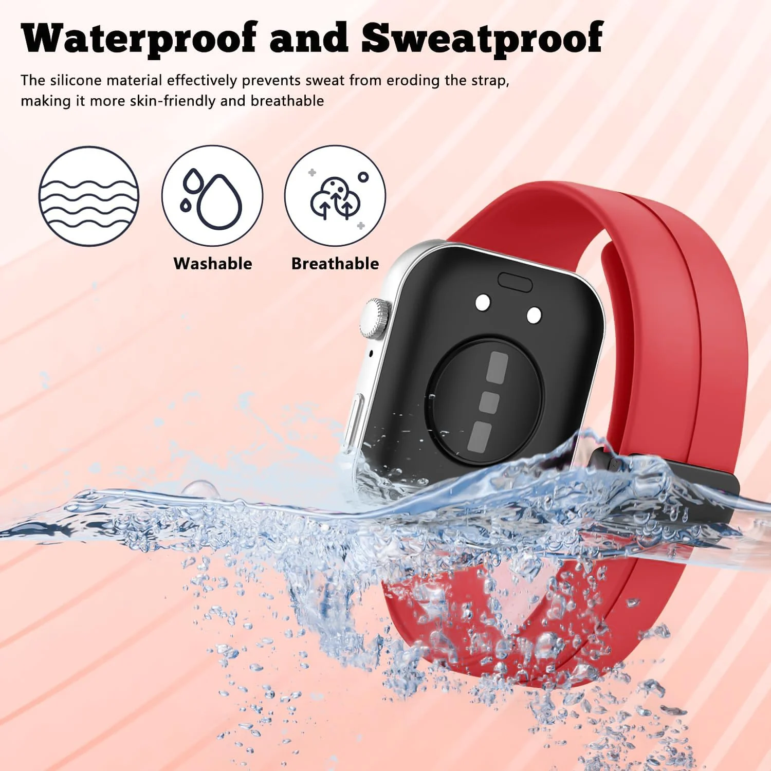 DL3 Mobilak Silicone Strap Compatible with Huawei Watch Fit 3/Watch Fit 4 Pro/Fit 4 Magnetic Metal Stainless Buckle Sport Silicone Strap, Band Quick Release Soft Replacment Wristband - Red
