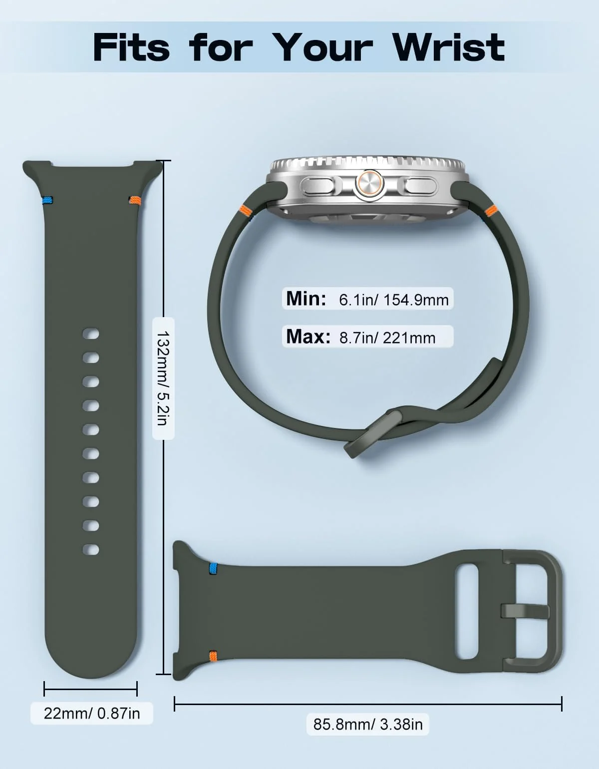DL3 Mobilak Silicone Bands Compatible with Samsung Galaxy Watch 8 Band 40mm 44mm, Galaxy Watch 8 Classic Band 46mm, Waterproof Soft Wristband Sport Strap for Galaxy Watch 8 Bands 2025 Women Men - Army Green