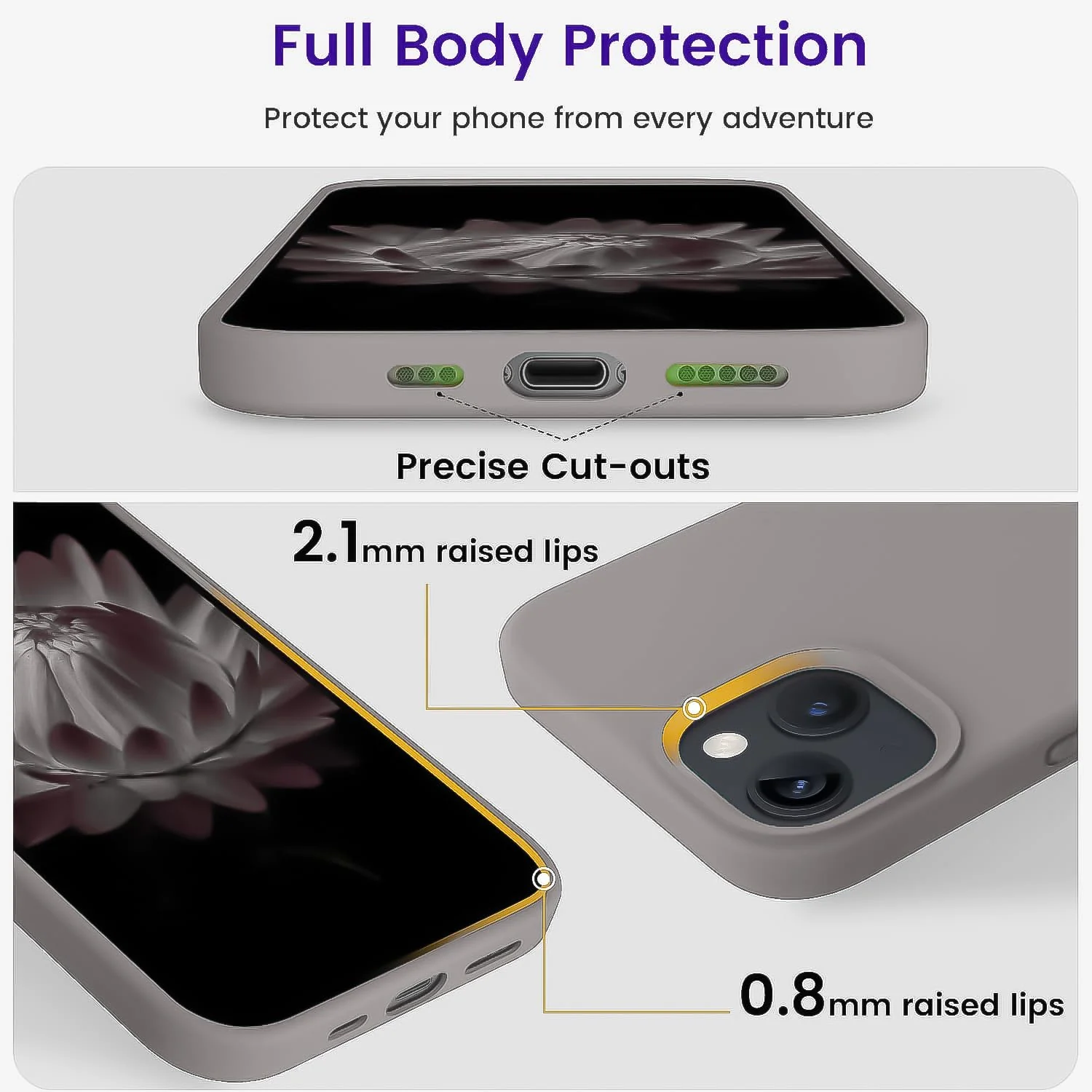 DL3 Mobilak Liquid Silicone Protective Case for iPhone 13 / iPhone 14 with Camera Protection and Microfiber Lining - B Stone