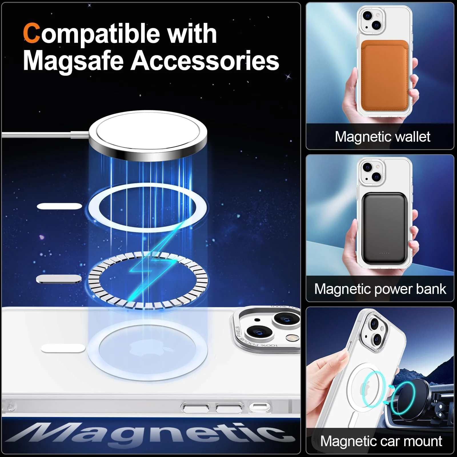 DL3 Mobilak Wallet Case with Card Slot for iPhone 15 (6.1 Inch) with Ring Holder and Magnetic Car-Mount Support - White