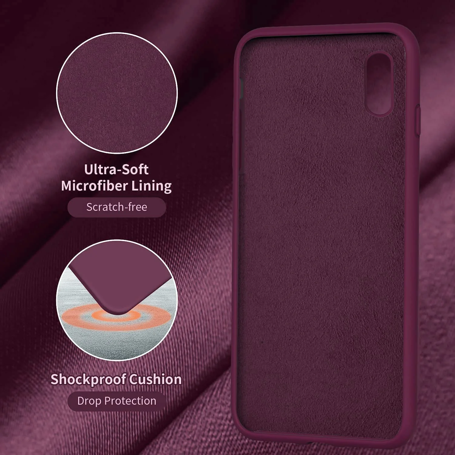 DL3 Mobilak Liquid Silicone Protective Case with Soft Microfiber Lining for iPhone X / iPhone XS - Wine Red