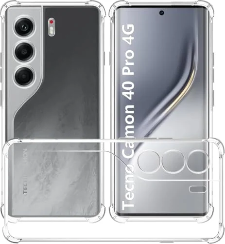 DL3 Mobilak Case Compatible with Tecno Camon 40 Pro 4G, Cover SiliconeTransparent TPU Gorilla Anti-shock Protector Camera Shockproof Corners - Clear