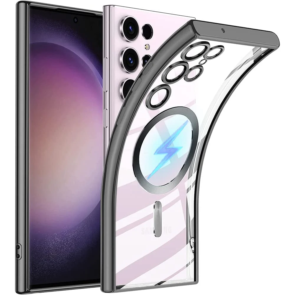 DL3 Mobilak Case for Samsung Galaxy S22 Ultra MagSafe with Camera Lens Protector, Magnetic Clear Case Full Protection Plating Anti-Scratch Slim Thin Case Cover - Black