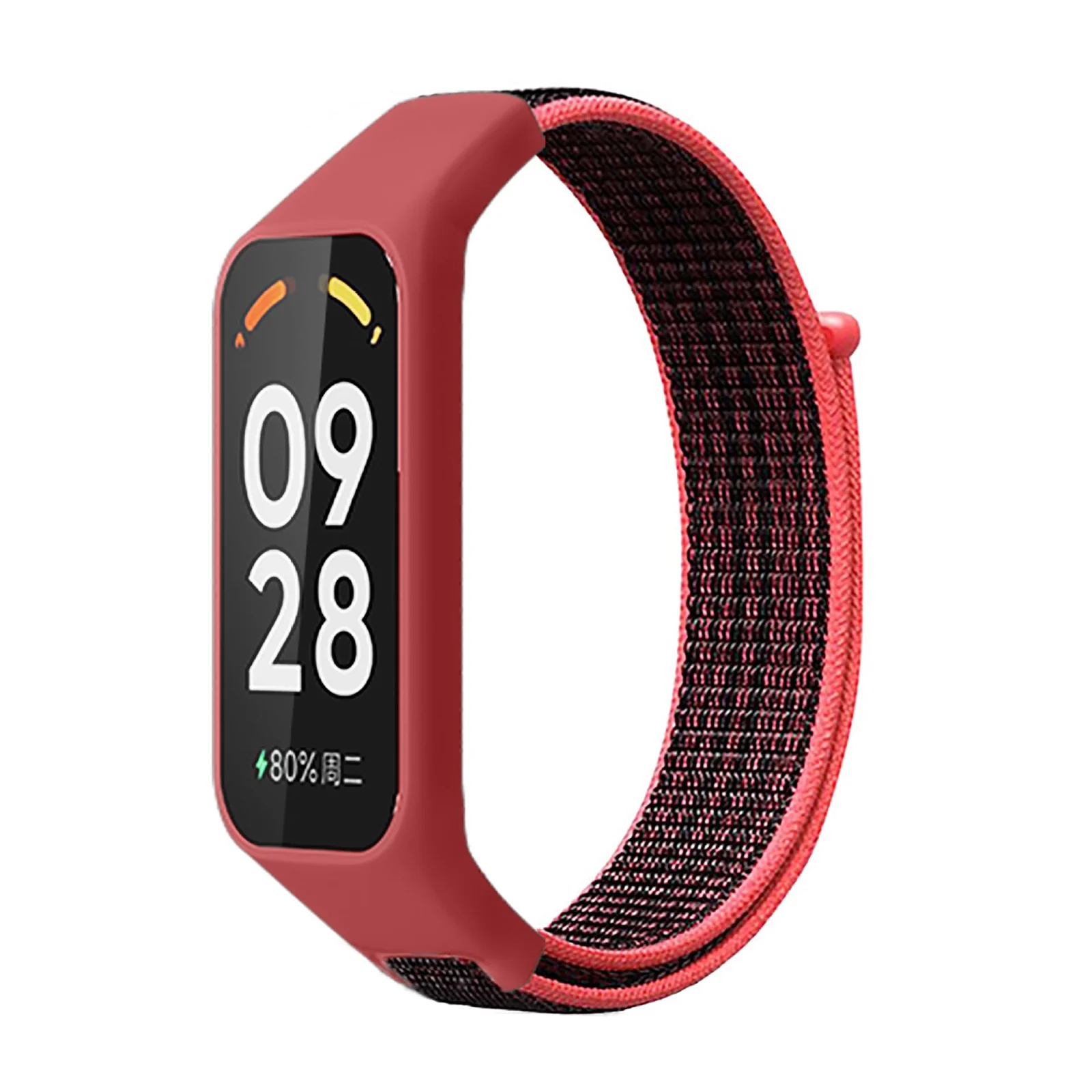 DL3 Mobilak Nylon Strap for Redmi Smart Band 2 / Xiaomi Smart Band 8 Active, Sports Bracelet and Replacement Strap Soft Breathable for Xiaomi Mi Band 8 Active/Redmi Band 2 - Red Black