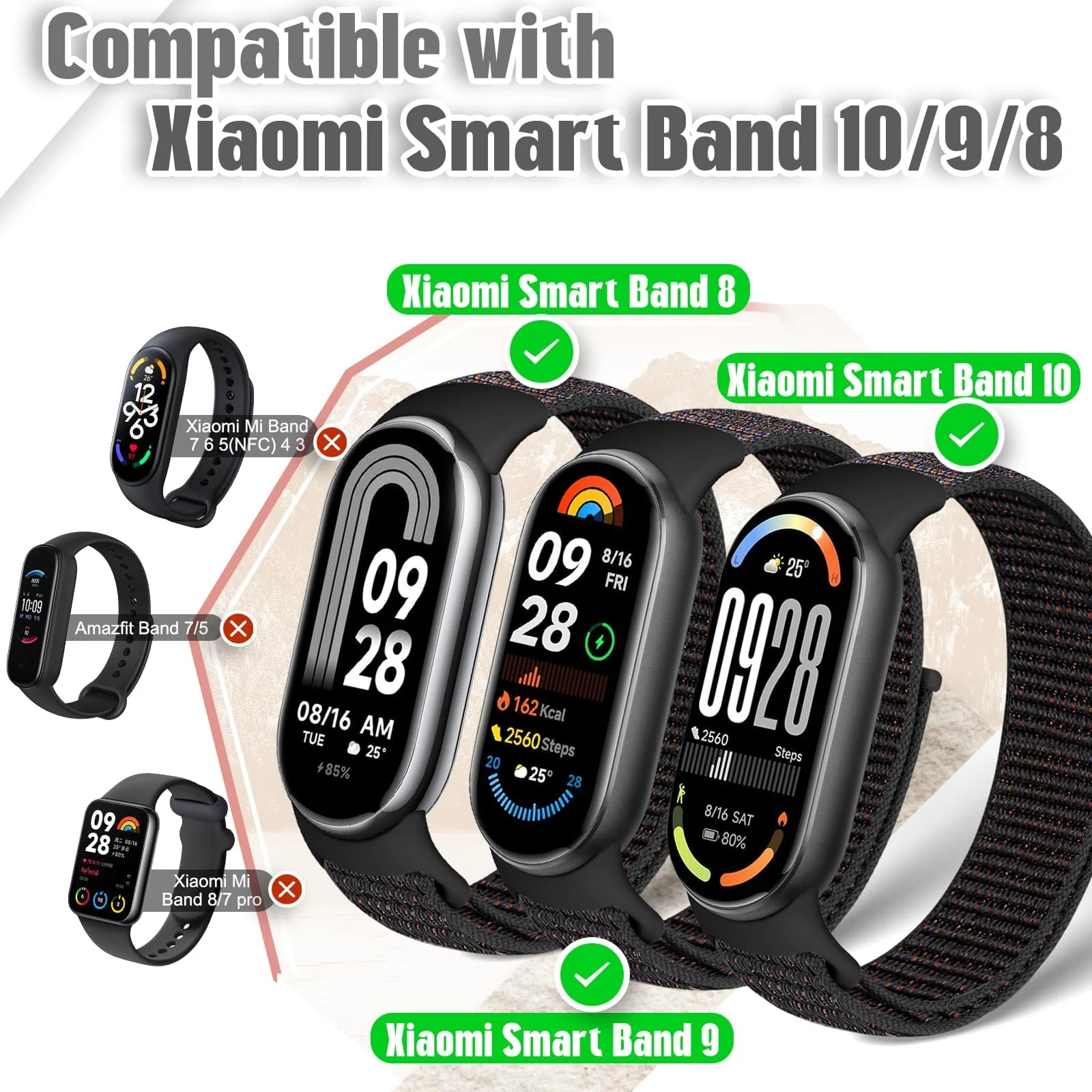 DL3 Mobilak Nylon Sport Band Compatible with Xiaomi Mi Band 10/9/8 for Women Men, Soft Adjustable Breathable Sport Loop Watch Strap Replacement Wristband for Xiaomi Smart Band 8/9/10 - Sonnige Farbe