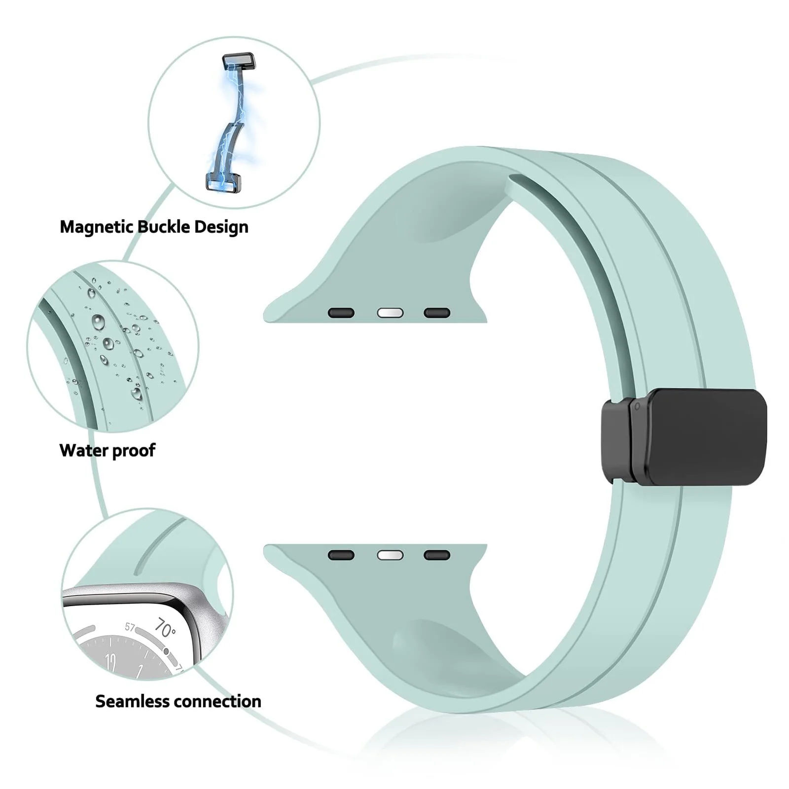 DL3 Mobilak Magnetic Bands for Apple Watch Ultra/Ultra 2 Band 49mm 45mm 44mm 42mm 41mm 40mm 38mm, Soft Sport Silicone Strap for iwatch Series 9/8/7/6/5/4 (Mint, 38mm/40mm/41mm) - Mint Green