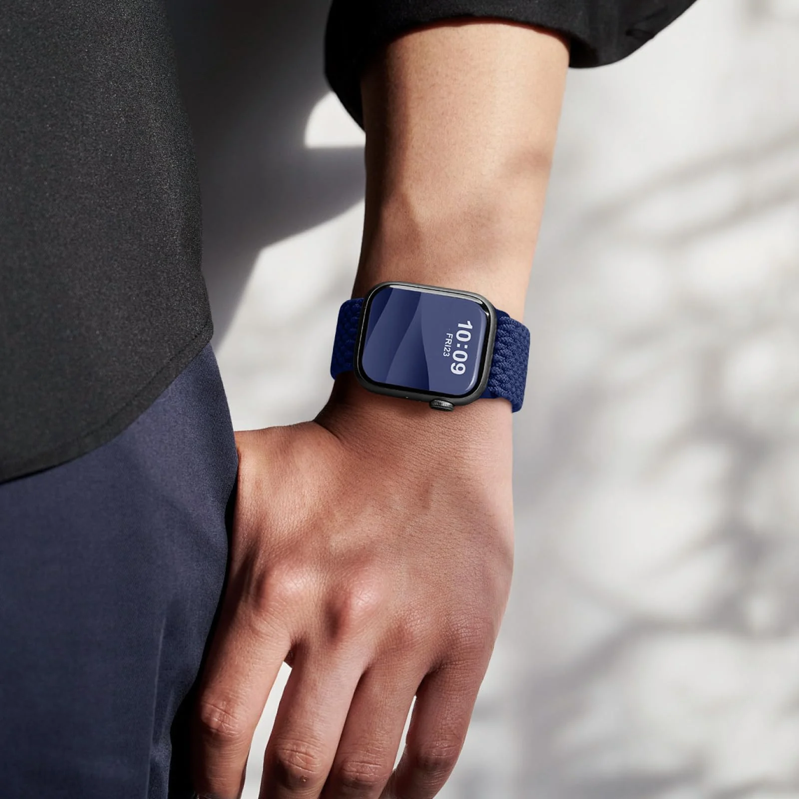DL3 Mobilak Sport Solo Loop Compatible with Apple Watch Band 42mm 44mm 45mm 46mm 49mm for Women Men, Magnetic Strap Stretchy Braided Wristband for iWatch Series 11 10 9 8 7 6 5 4 3 Ultra 3 2 1 SE SE2 - Navy Blue