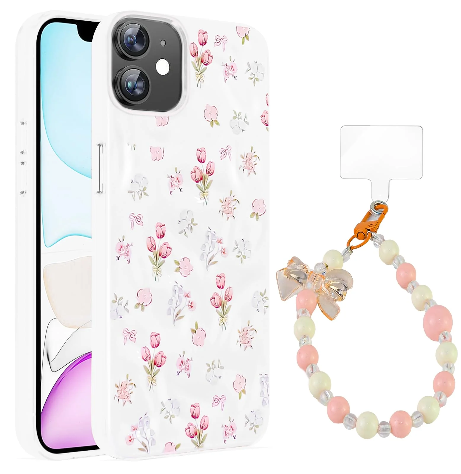 Dl3 Mobilak Case Compatible with iPhone 11, Cute Printed Soft TPU Phone Cover with Beaded Wrist Strap, Shockproof Camera Protection, Slim Protective Case for Women & Girls - Style 2