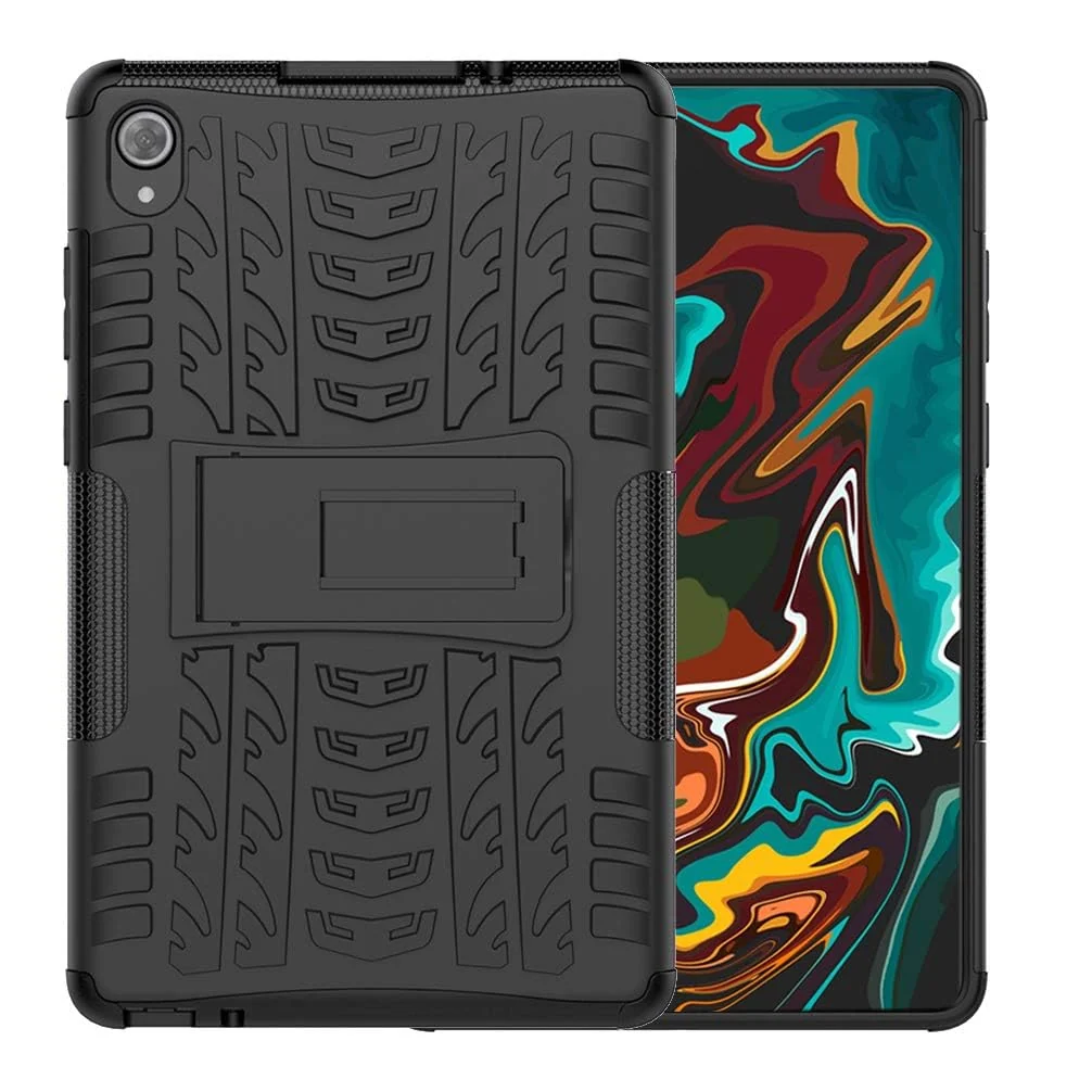 DL3 Mobilak Case For Lenovo Tab M8 4th Gen 2023/3rd Gen 2022/HD LTE 2021/Tab M8 HD/Tab M8 FHD 2019 8.0 inch, Hybrid Rugged Armor Heavy Duty 2 in 1 TPU + PC Dual Layer Case with Kickstand - Black