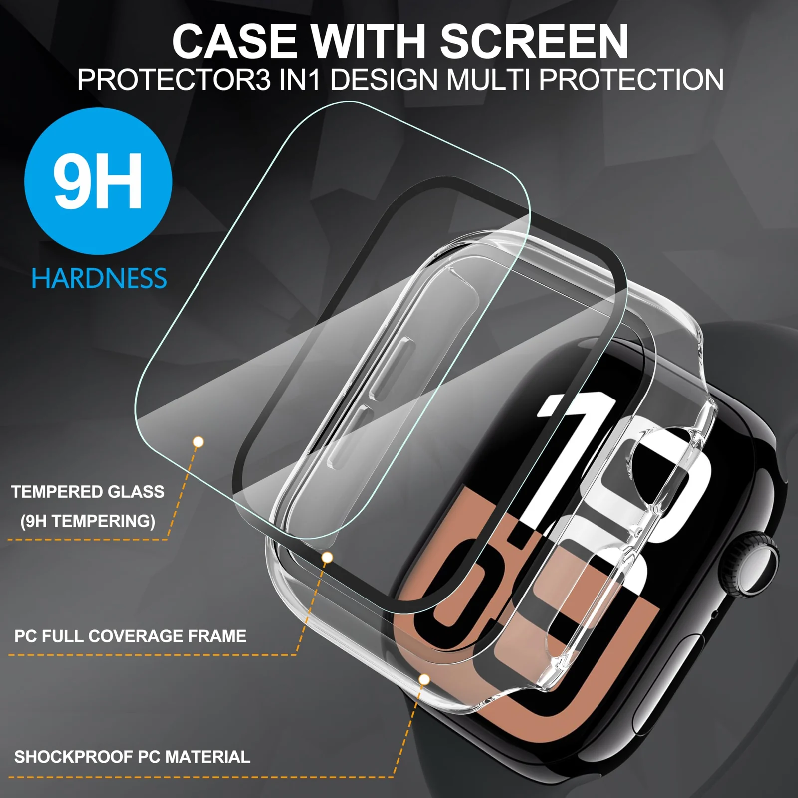DL3 Mobilak Case with Screen Protector for Apple Watch Series 10 46mm, Bumper Full Coverage Hard PC Overall Protective Cover, Built-in Tempered Glass Film High Sensitivity - Clear