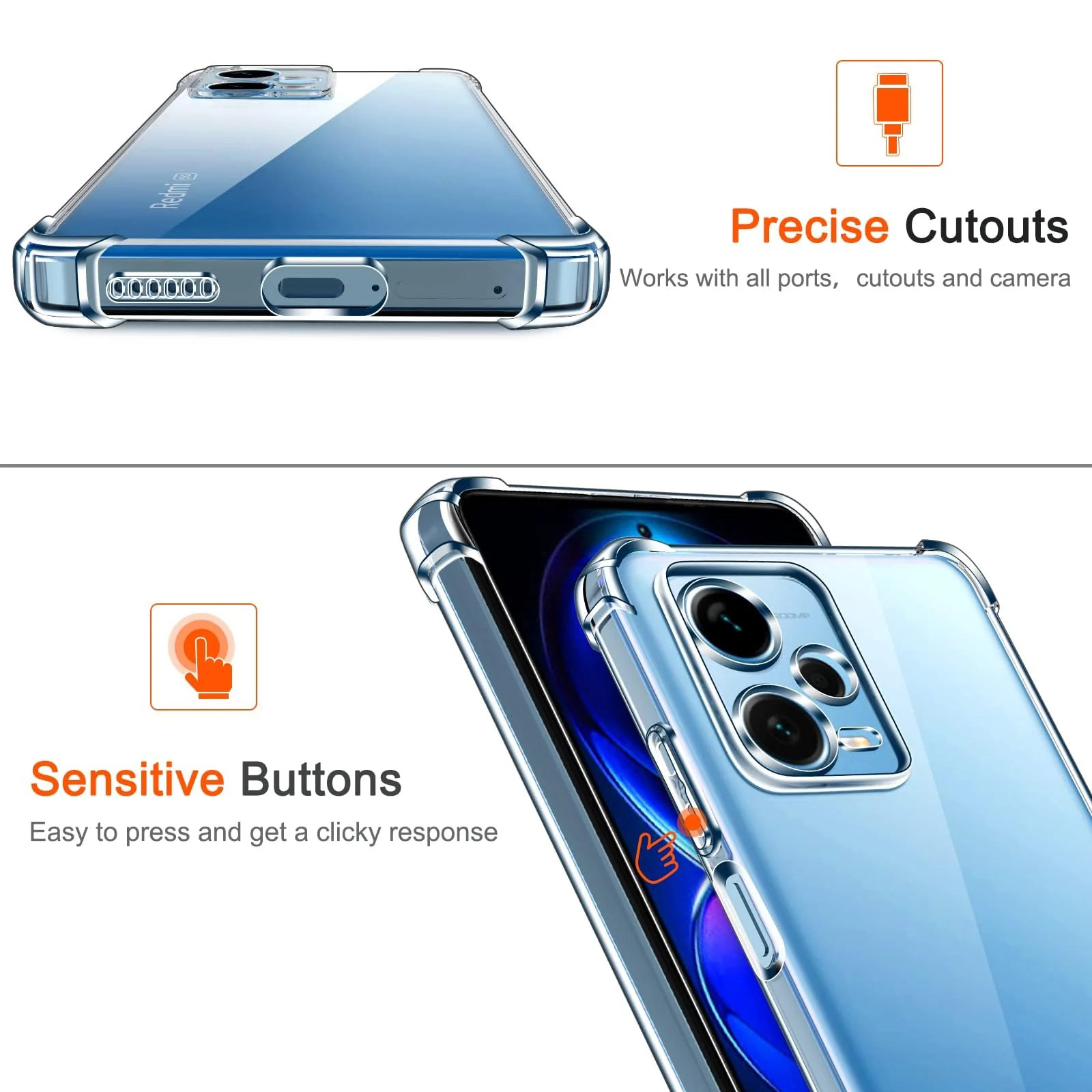 DL3 Mobilak Clear TPU Case for Xiaomi Redmi Note 12 Pro + / 12 pro plus 5G, Camera protection, Shock-absorbing protection, Non-slip grip - Clear