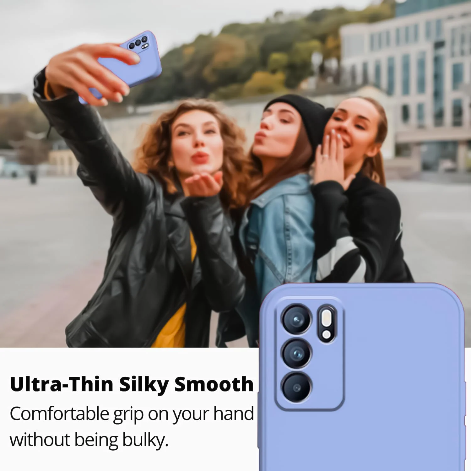 DL3 Mobilak Liquid Silicone Protective Case with Soft Microfiber Lining with Full Camera Protection for OPPO Reno 6 5G - Baby Blue