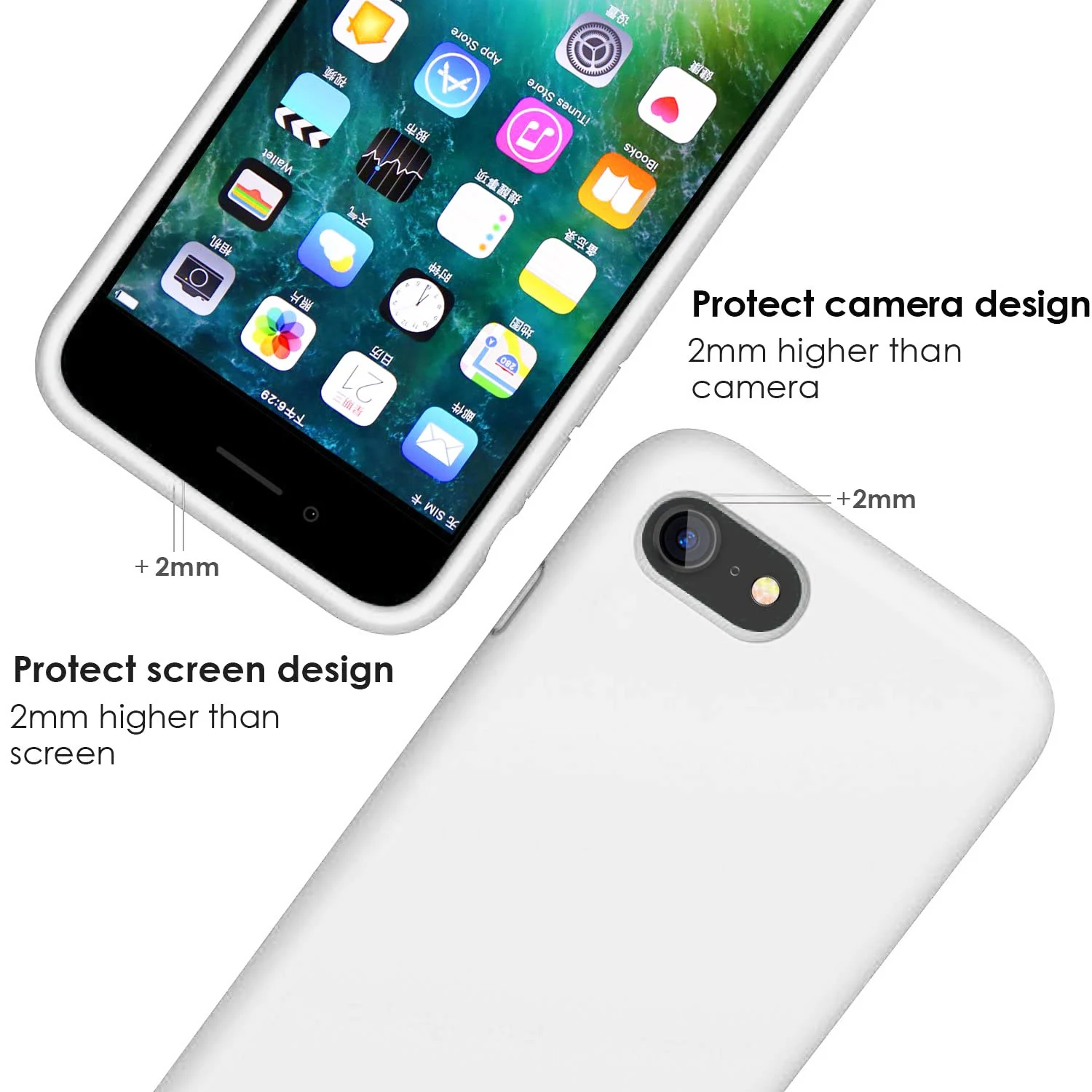 DL3 Mobilak Liquid Silicone Protective Case with Soft Microfiber Lining for iPhone SE 2022, SE 2020, iPhone 7, iPhone 8 - White