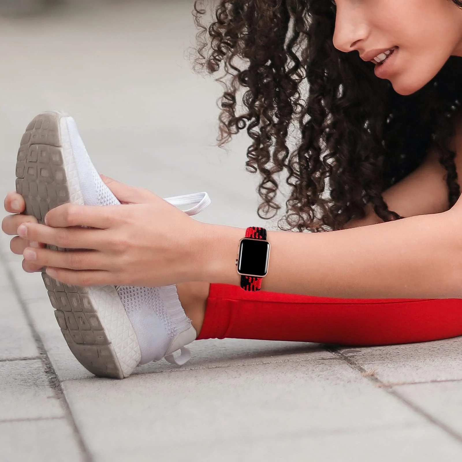 DL3 Mobilak Braided Solo Loop Band For Apple Watch Band 49mm 45mm 44mm 42mm, Replacement Wristband Nylon Strap for iWatch Series SE 9/8/7/6/5/4/3/2/1/Ultra/Ultra 2 ( Red, Small), unisex-adult - Black